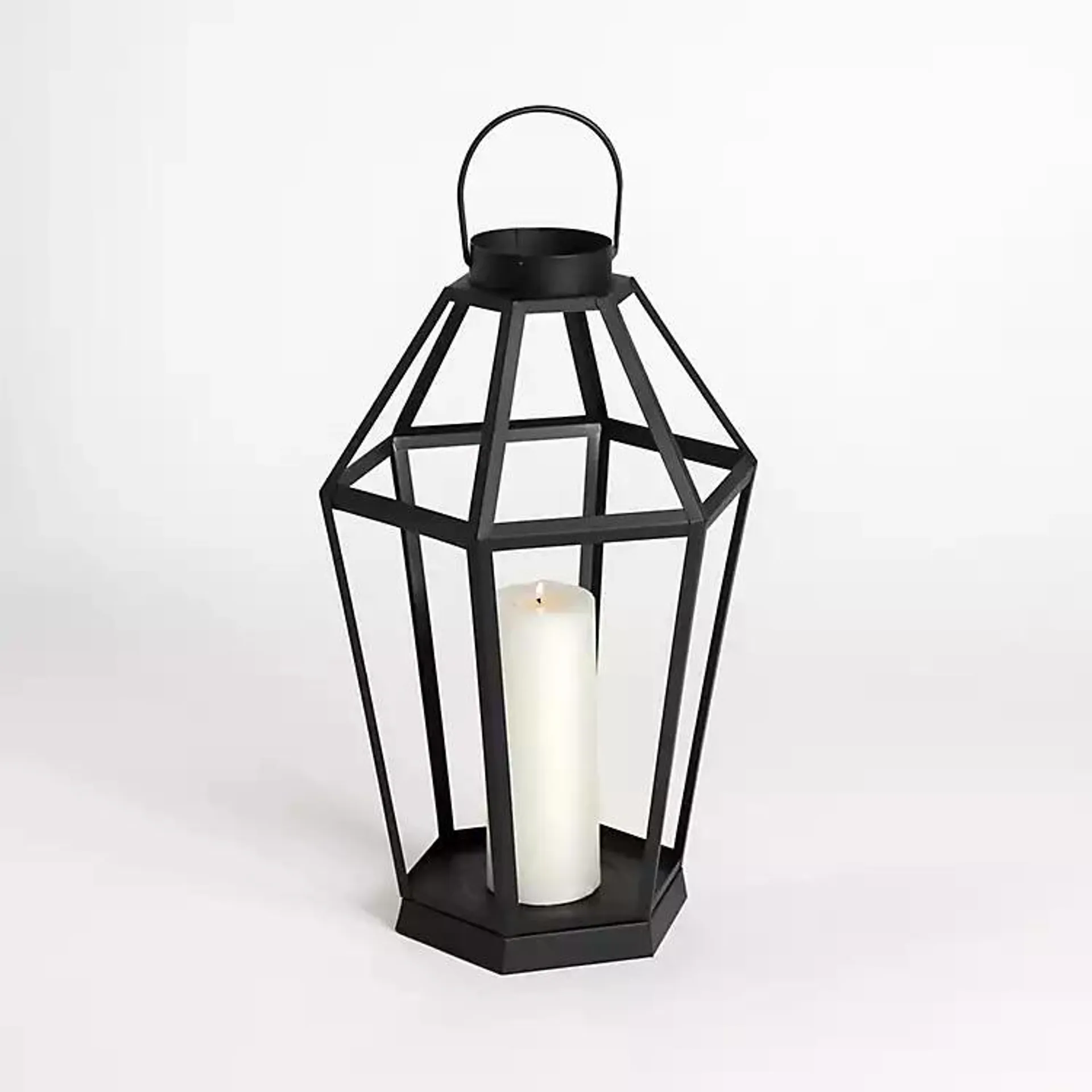 Black Metal Hexagon Lantern, 18 in.