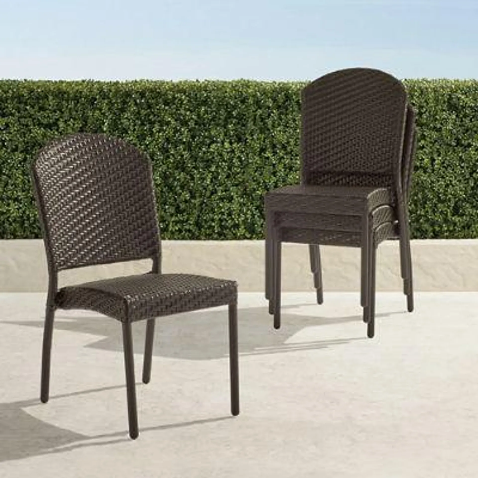 Café Stacking Side Chairs in Wicker, Set of Four