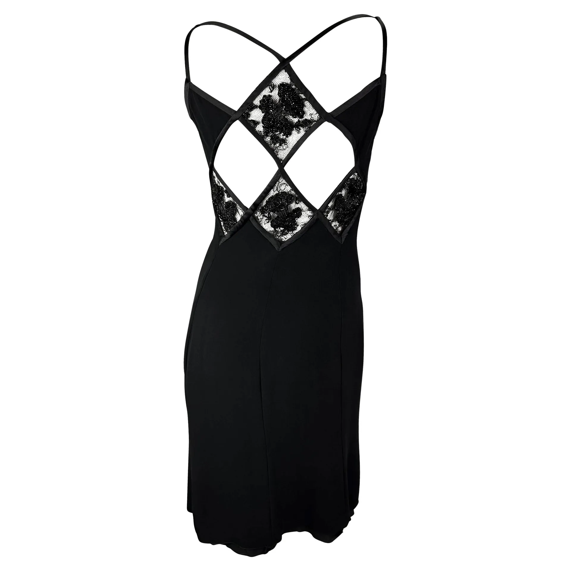 2000s Valentino Garavani Black Diamond Cutout Floral Beaded Mini Dress Y2K