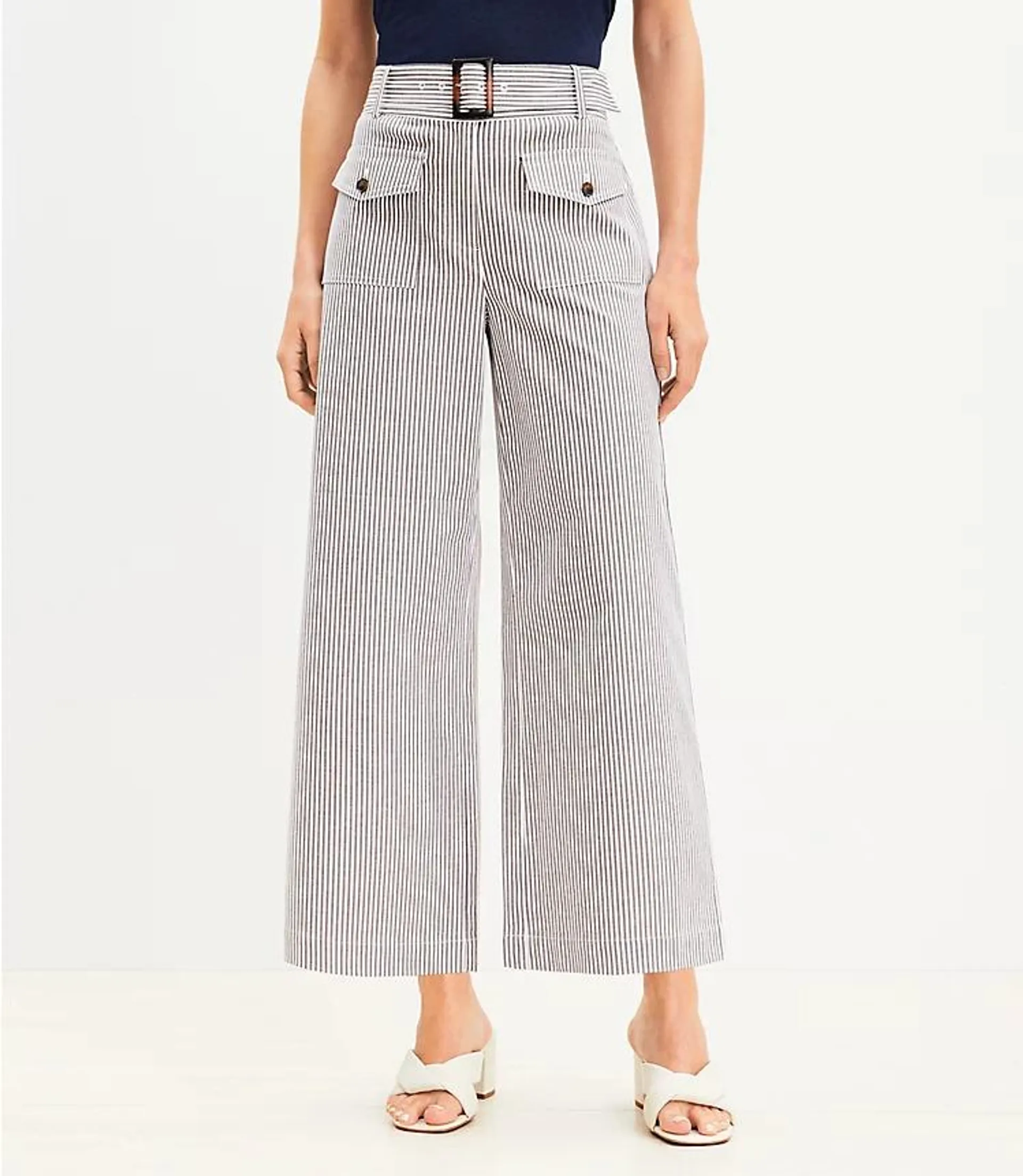 Horn Buckle Wide Leg Pants in Stripe