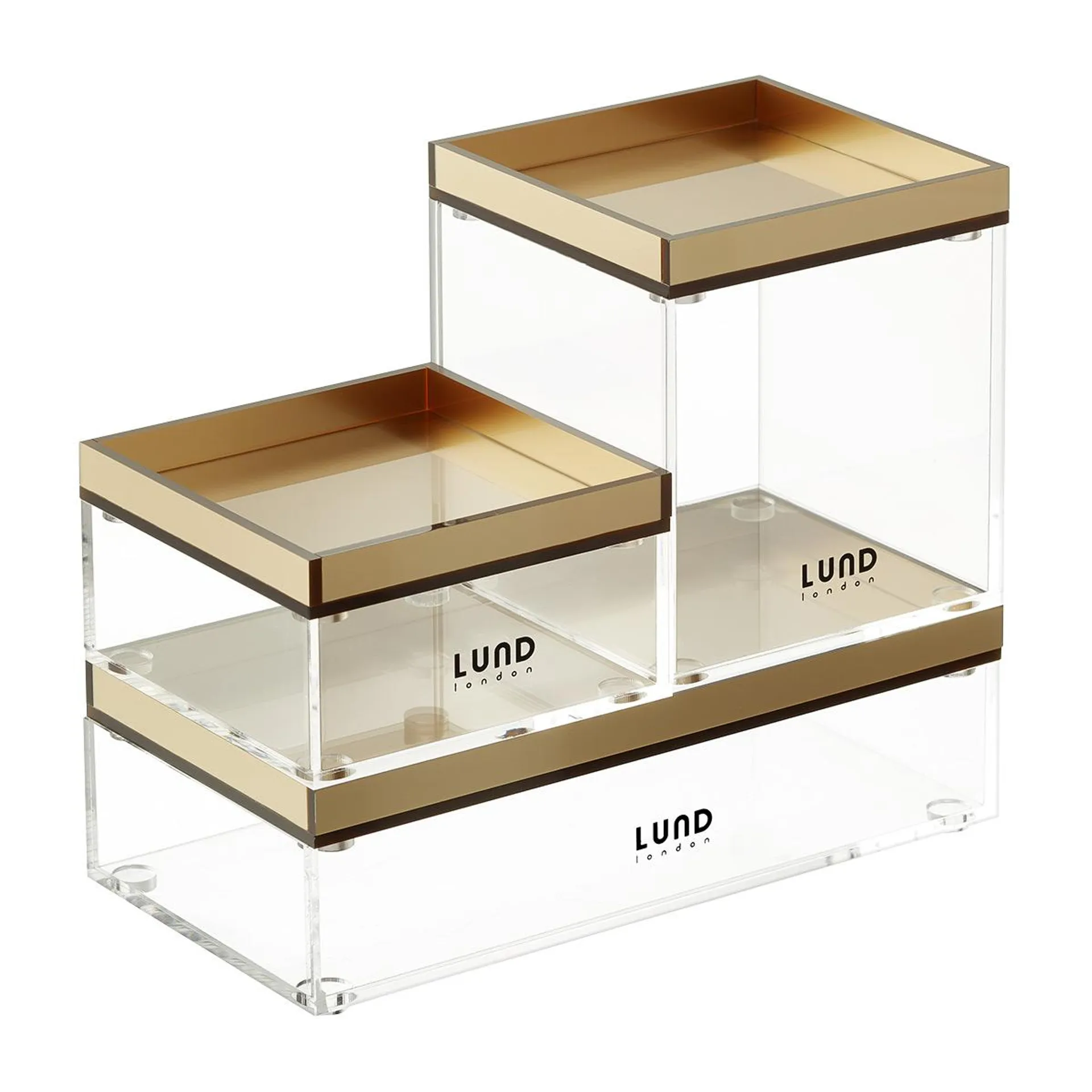 Lund London Blair Modular Stacking Boxes Gold/Clear Set of 3