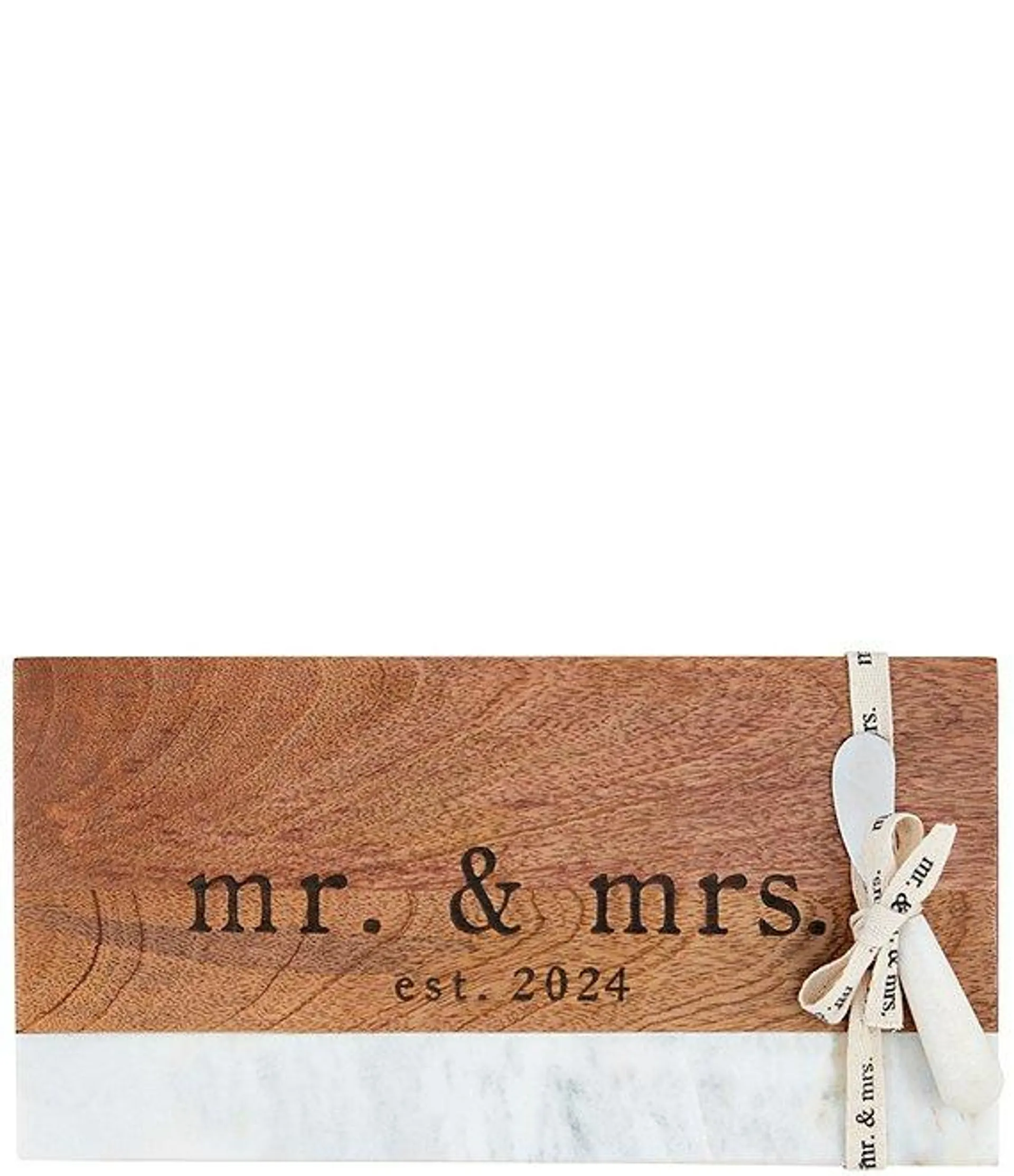 Wedding Collection Mr & Mrs Est. 2024 Wood Marble Cheeseboard Set