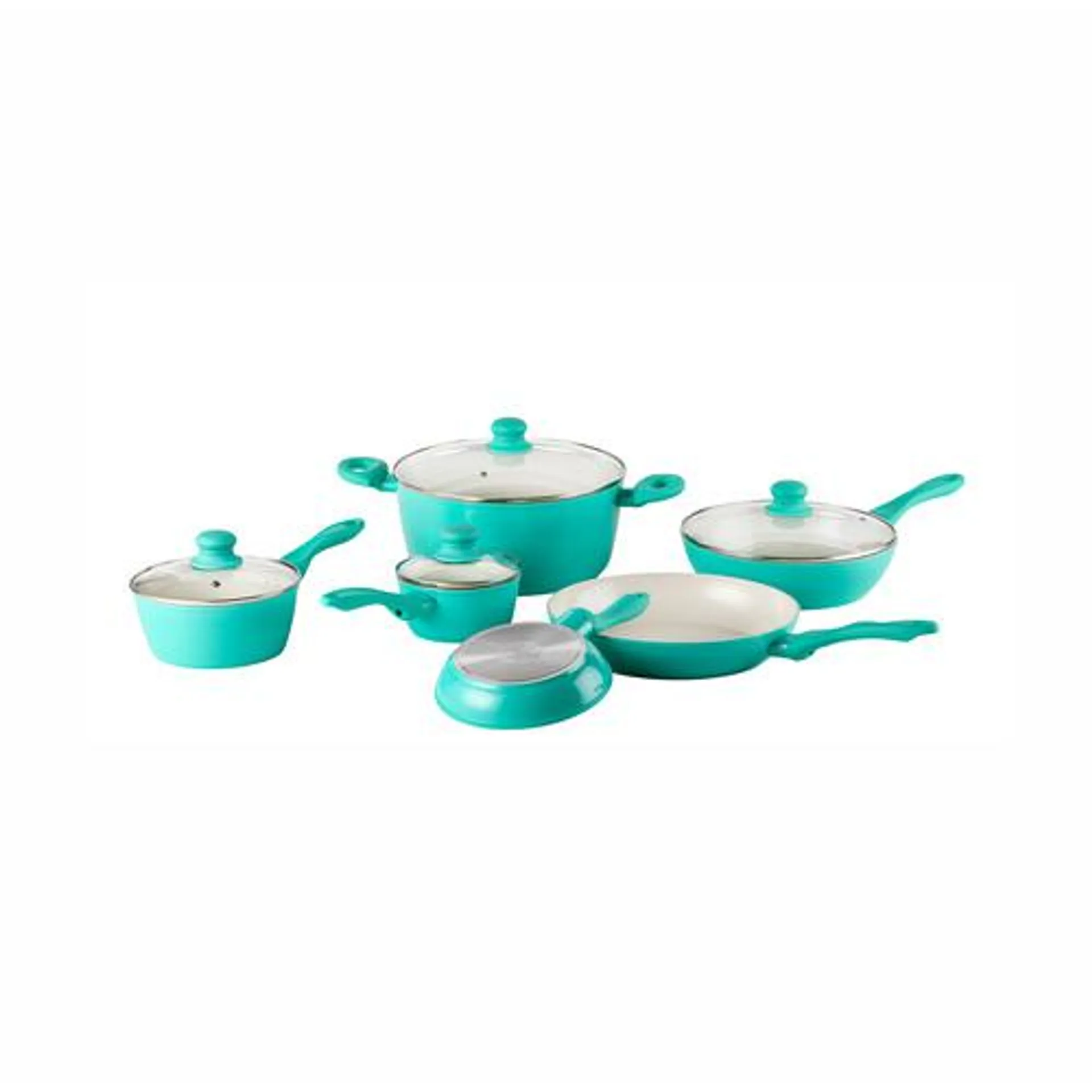 10-Piece Forged Ceramic Cookware Set in Teal