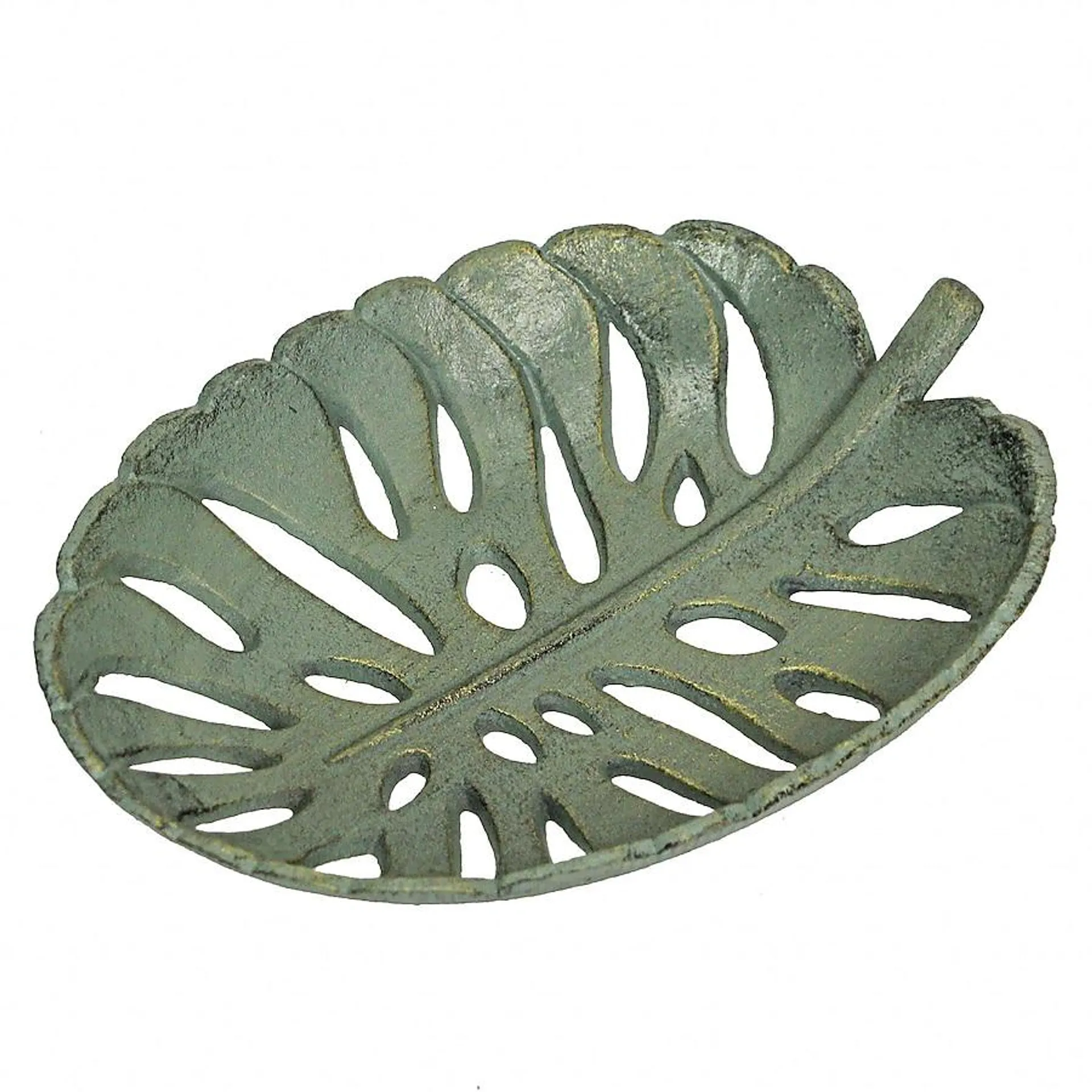 Chesapeake Bay 12 Inch Cast Iron Verdigris Tropical Leaf Decorative Bowl Serving Tray Kitchen Fruit Organizer