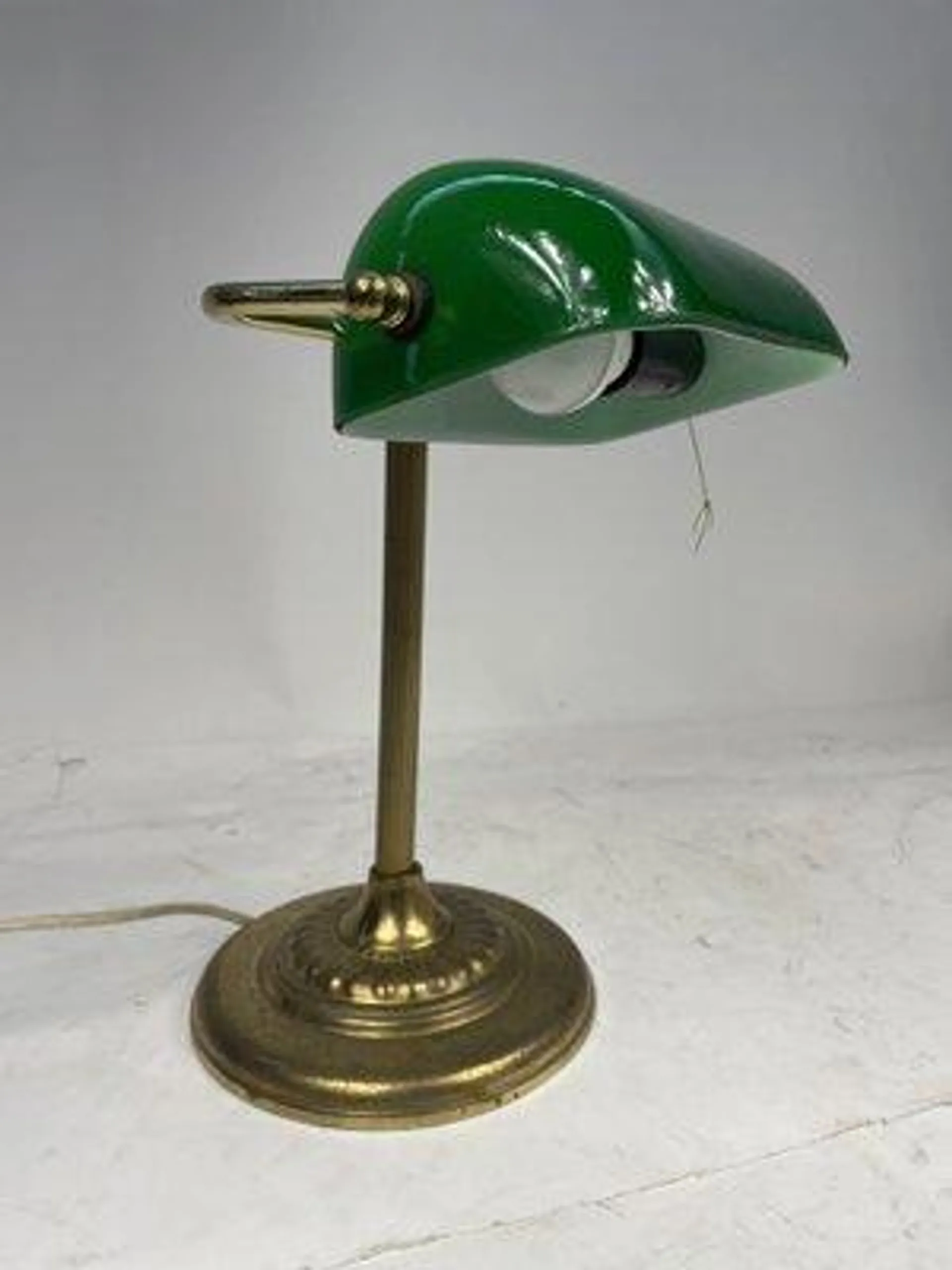 Vintage Ministerial Lamp in Brass and Green Glass, 1950s