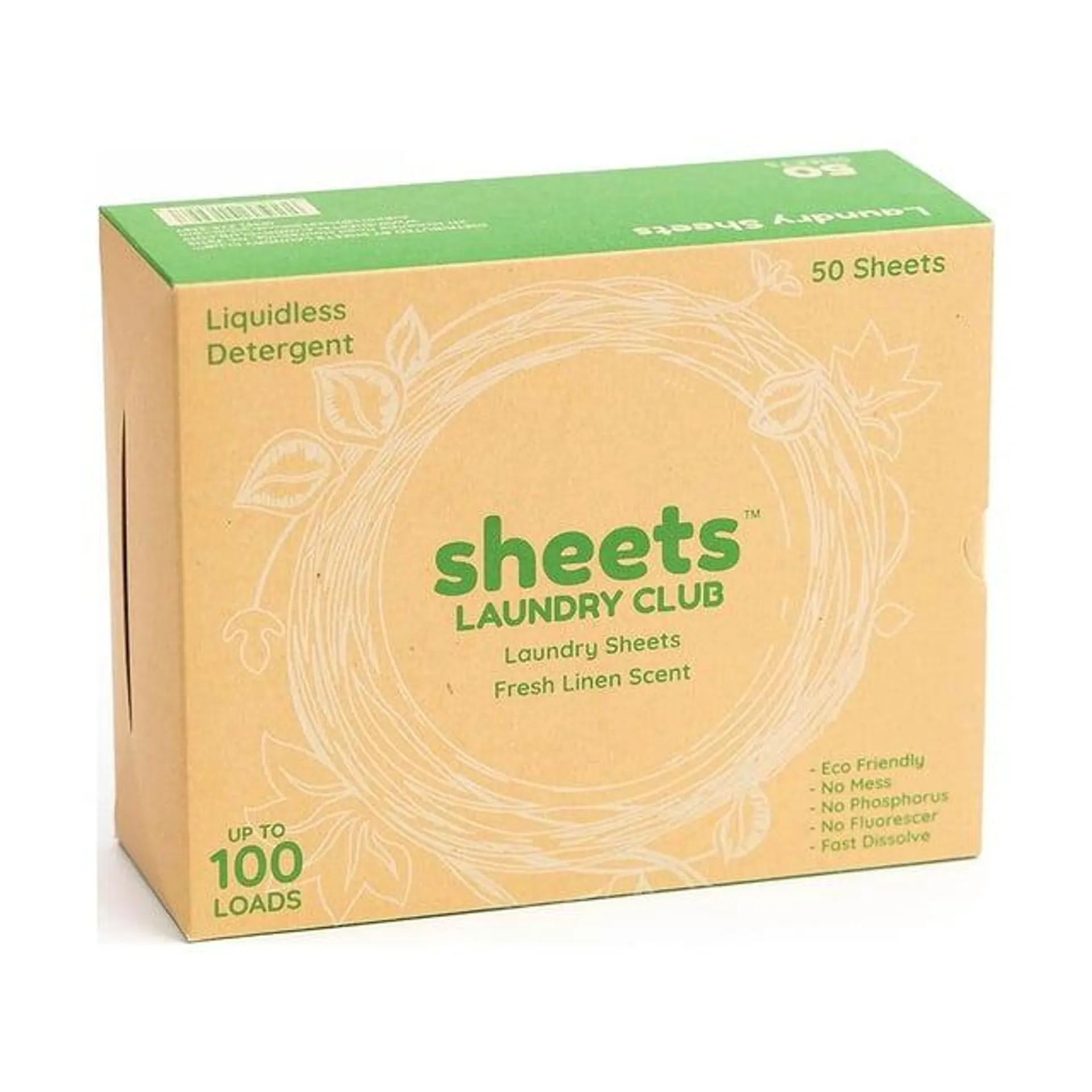 Sheets Laundry Club - As Seen on Shark Tank - Laundry Detergent - (Up to 100 Loads) 50 Laundry Sheets- Fresh Linen Scent - No Plastic Jug - New Liquid-Less Technology - Lightweight - Easy To Use -