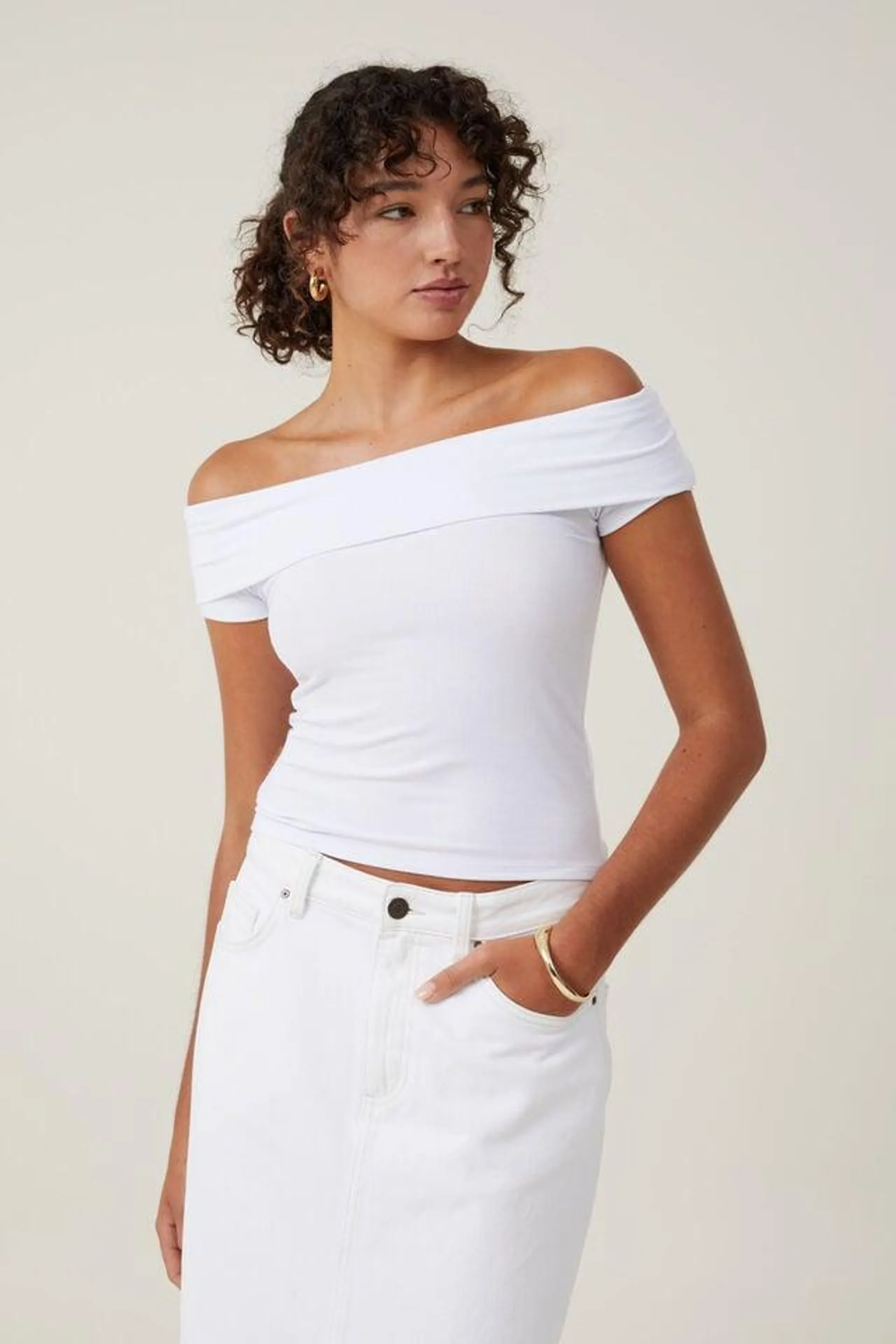 Staple Rib Off The Shoulder Short Sleeve Top