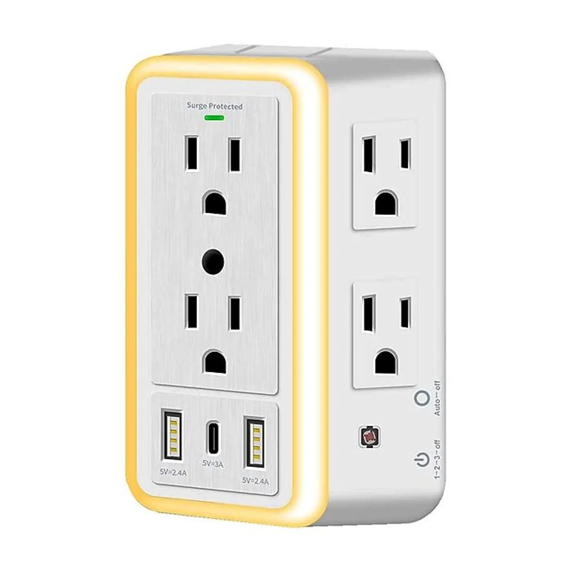 WBM SMART Multi Plug 6-Outlet Extender Surge Protector with 2 USB Charging Ports,