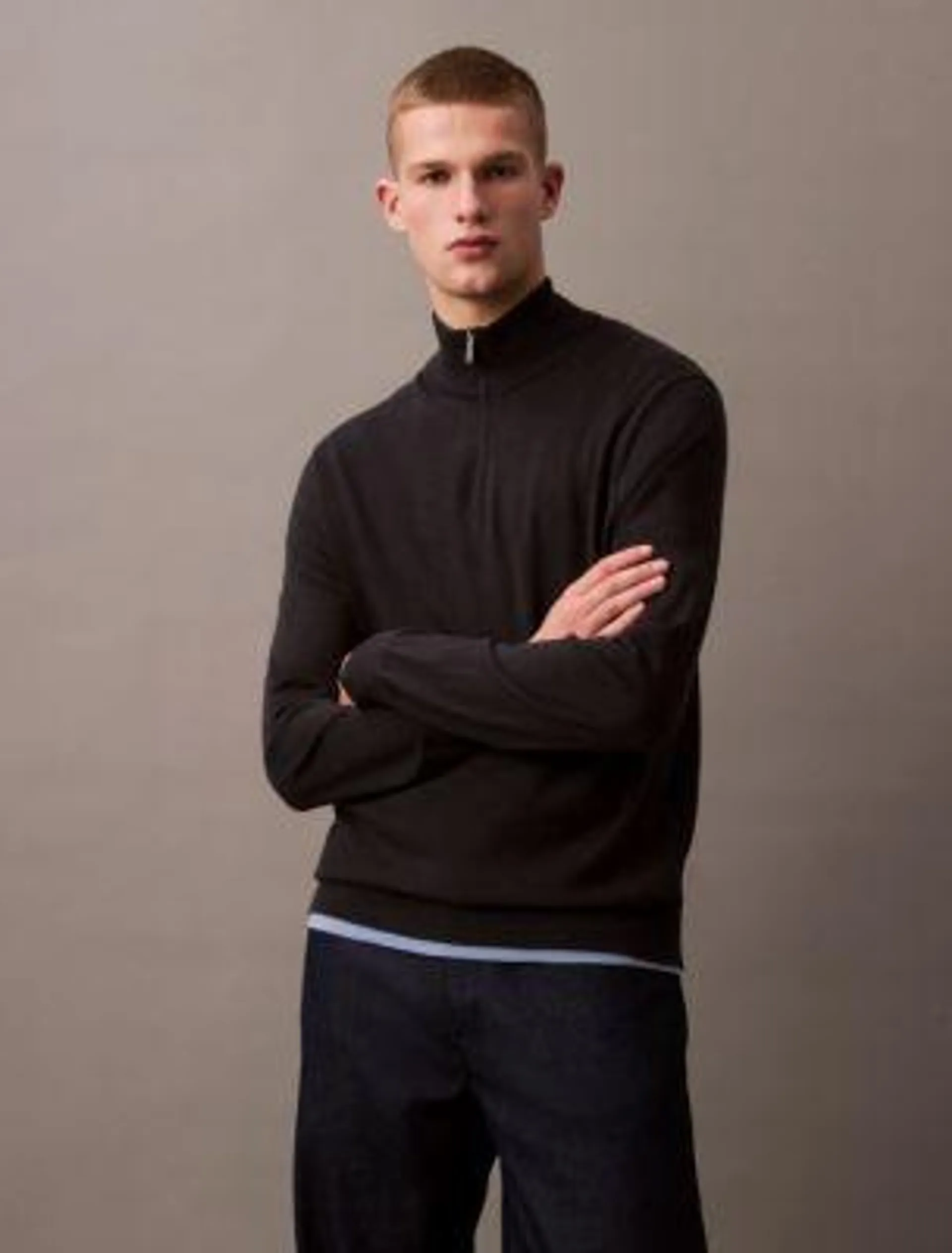 Extra Fine Merino Wool Blend Quarter Zip Sweater