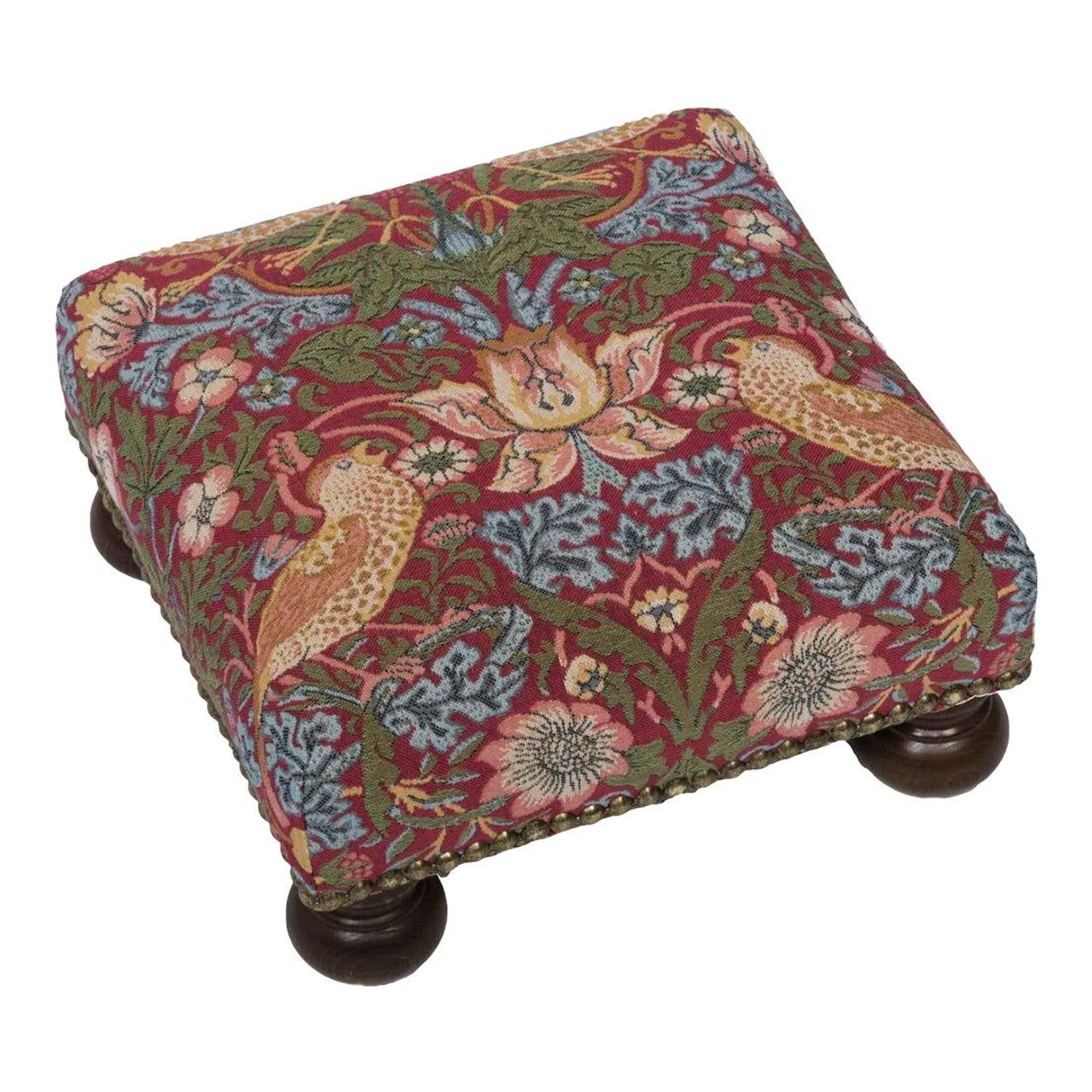 Strawberry Thief Birds Red Tapestry Footstool