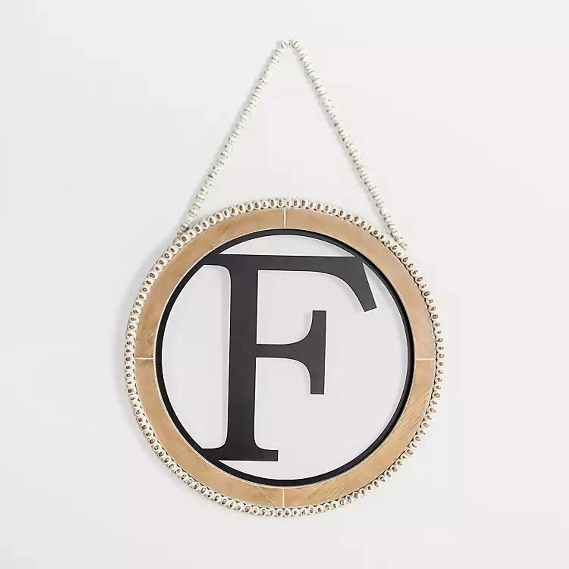 Whitewash Bead Trim Monogram F Plaque