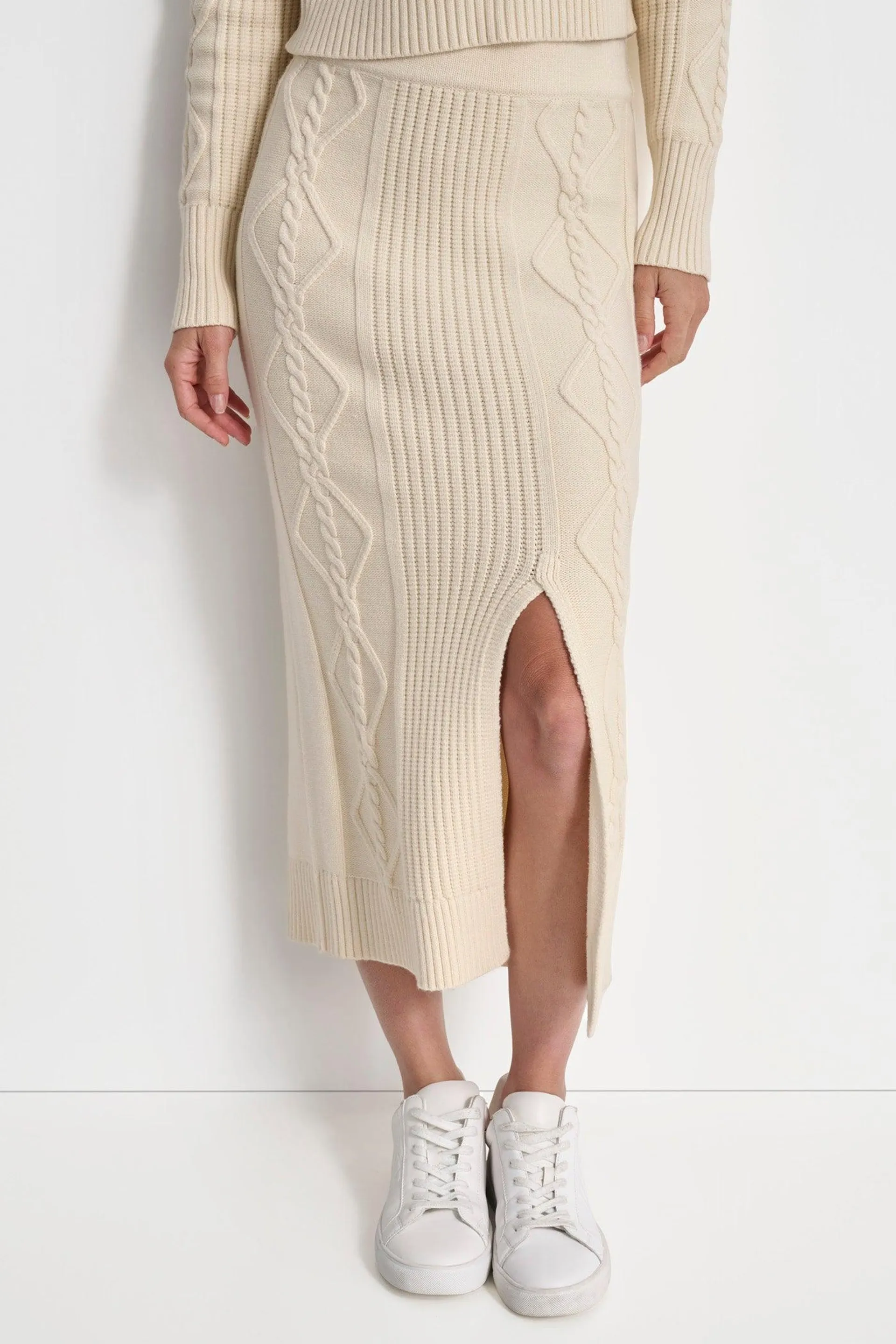 CABLE AND RIB SWEATER SKIRT