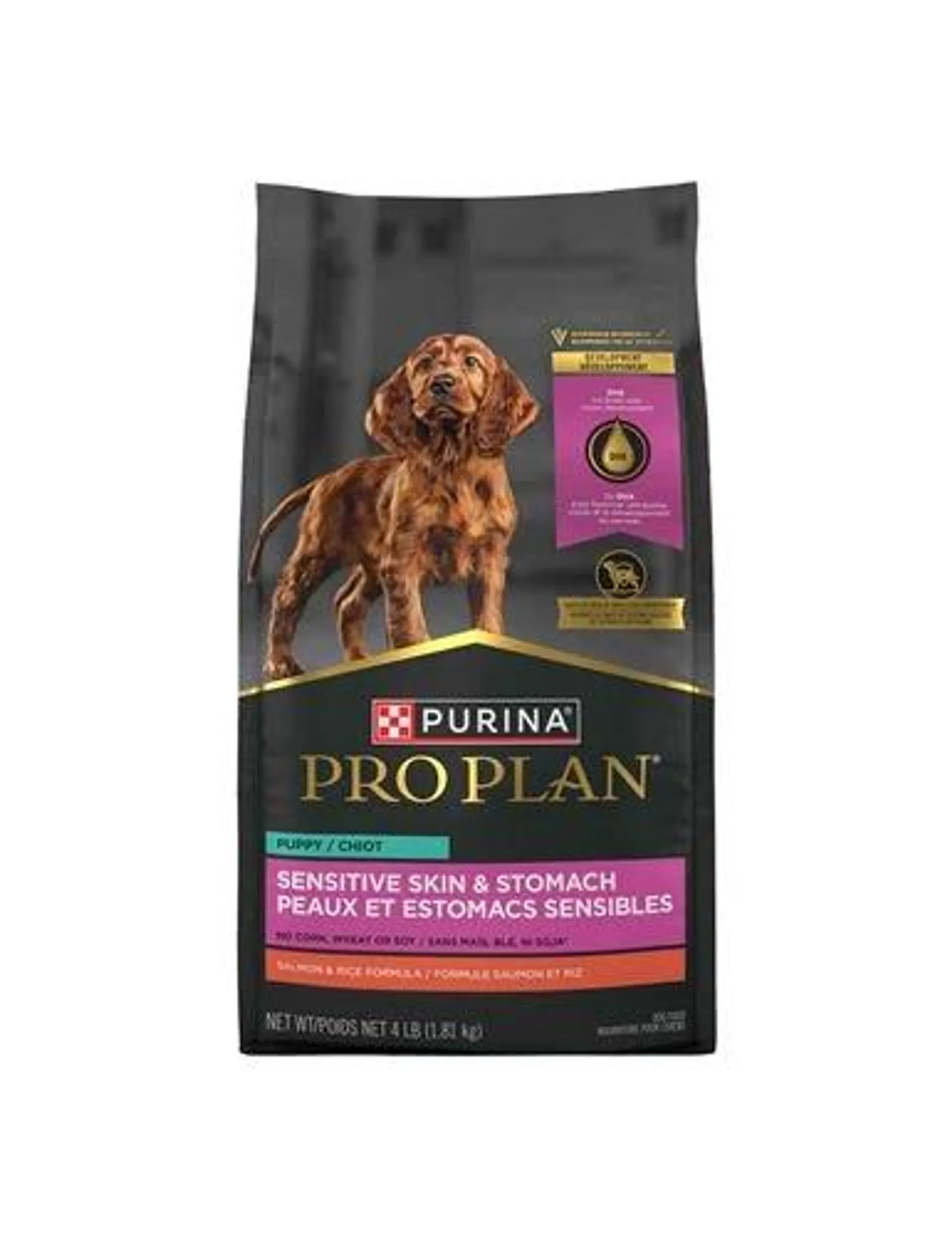 Purina Pro Plan Sensitive Skin and Stomach Puppy Food With Probiotics, Salmon & Rice Formula - 4 Pound Bag