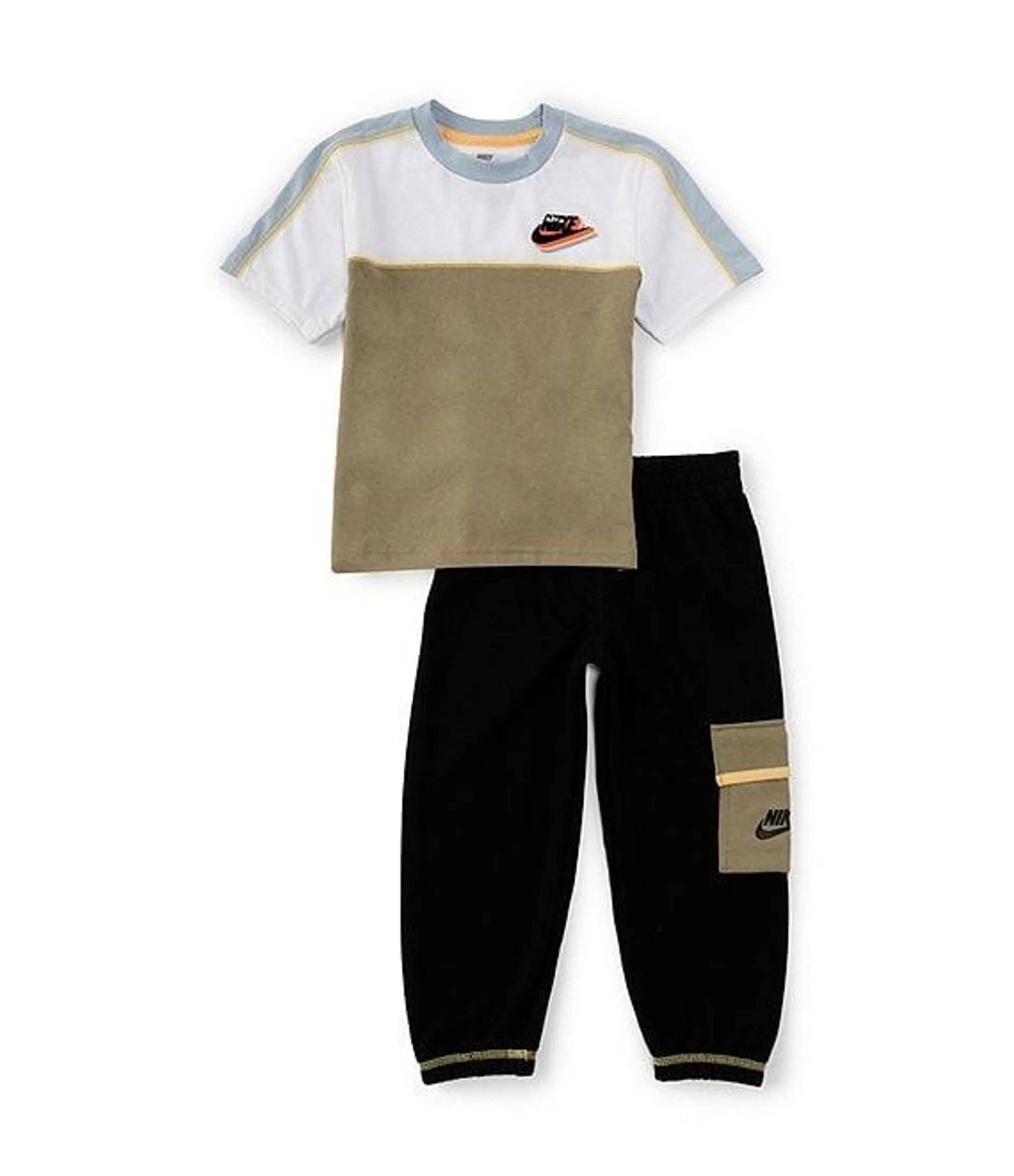 Little Boys Short Sleeve Color Block Logo Knit T-Shirt & Coordinating French Terry Jogger Pant Set