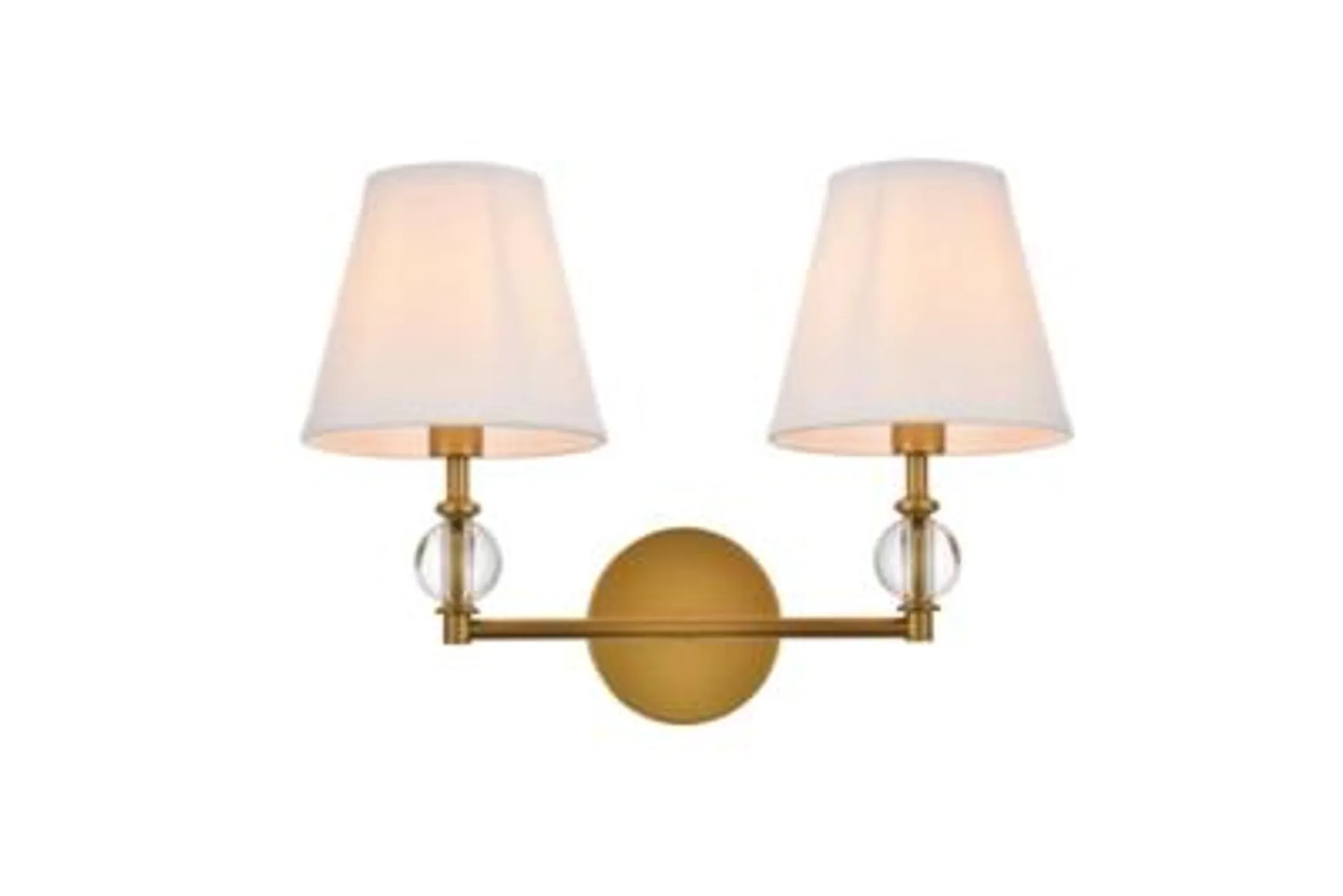 Bethany 2 Lights Bath Sconce In Brass w/ White Fabric Shade