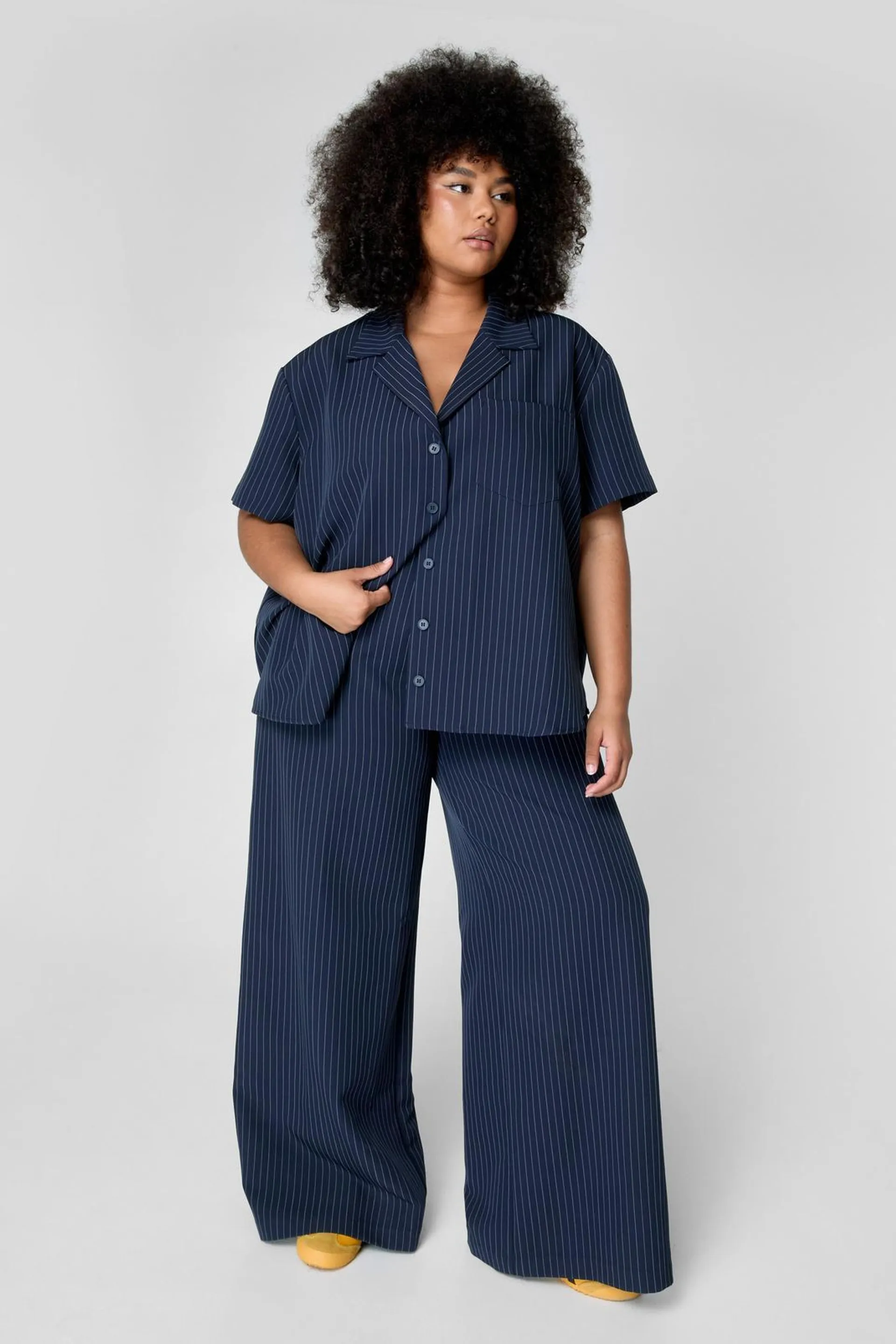 Plus Pinstripe Button Front Detail Tailored Trouser.