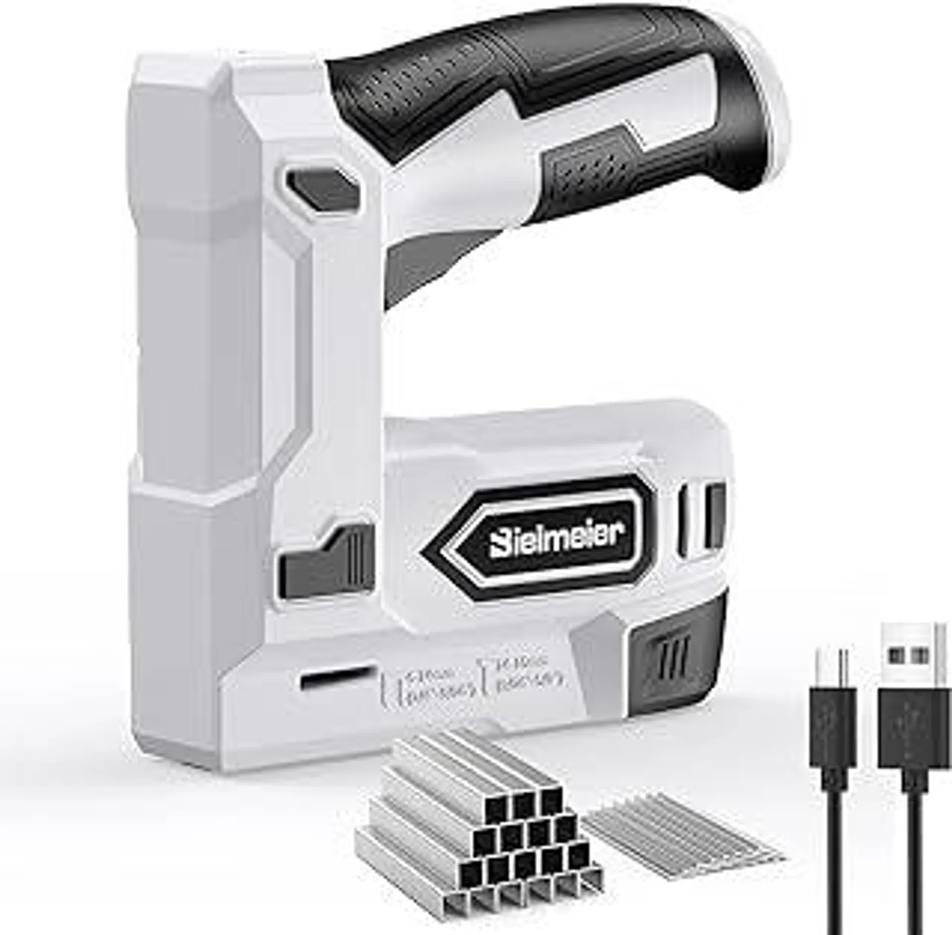 Bielmeier Electric Staple Gun, 2 in 1 Lithium-ion Electric Stapler, 4V Cordless Brad Nailer Kit with Staples Nails, USB Charger, Power Tacker for Upholstery, Material Repair, Carpentry, DIY