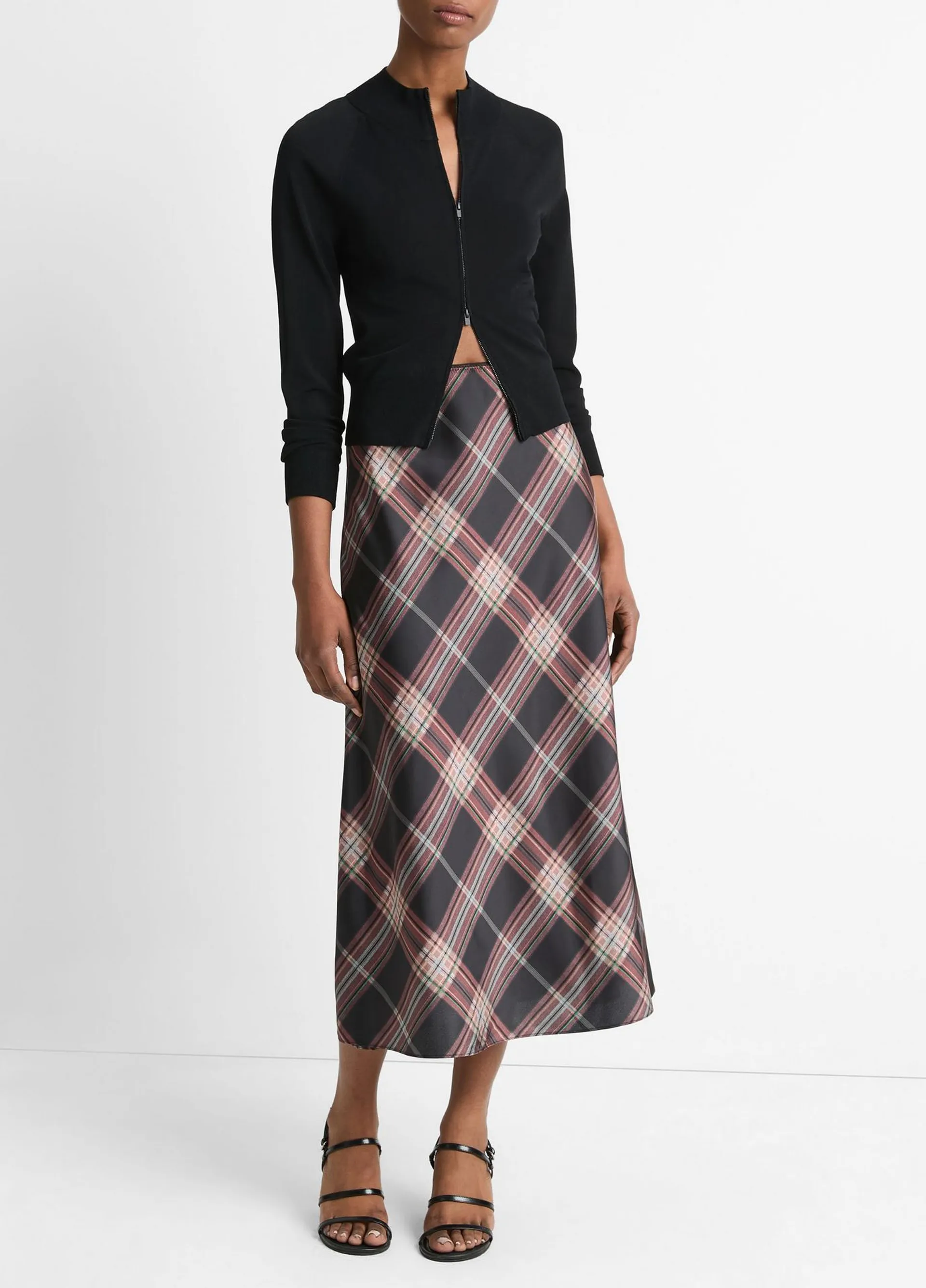 Plaid Satin Slip Skirt