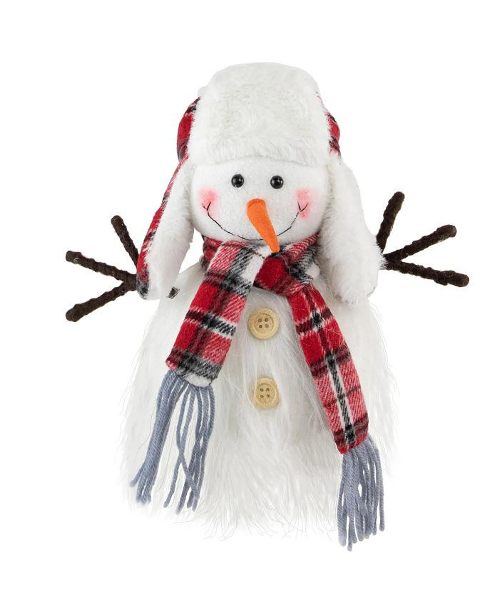 Snowman in Plaid Trapper Hat Christmas Decoration, 10"