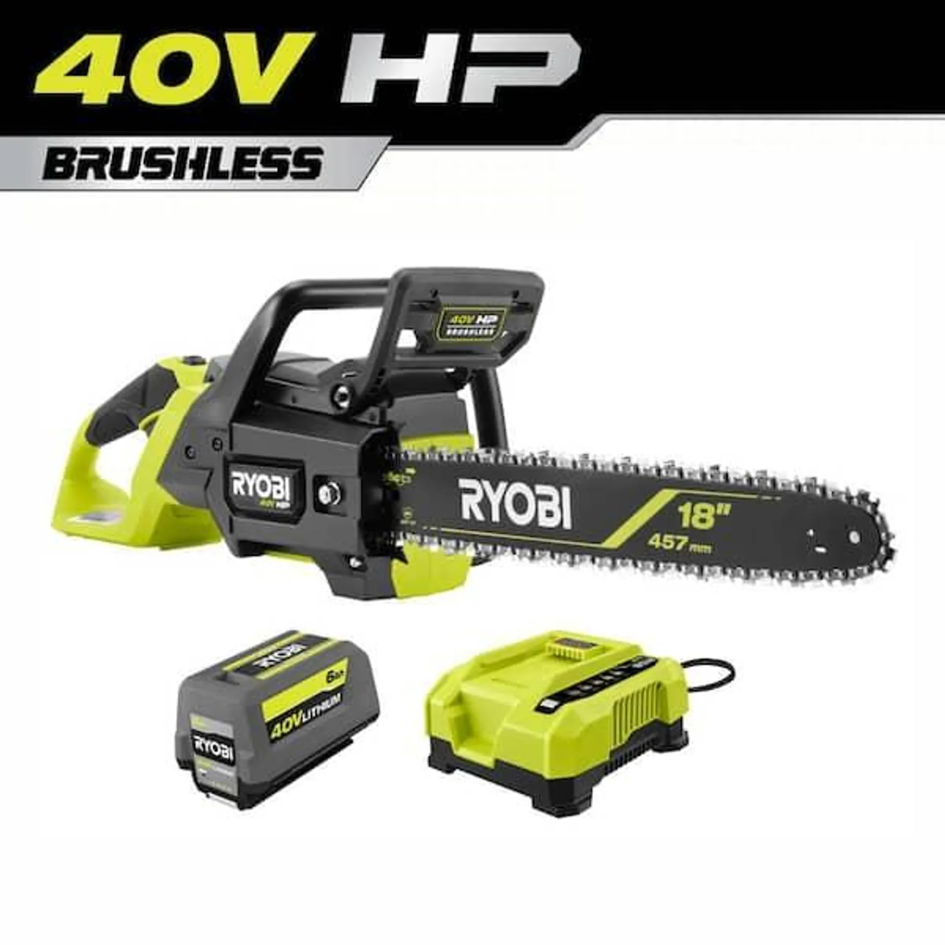 40V HP Brushless 18 in. Cordless Battery Powered Chainsaw Kit - 6.0 Ah Battery and Rapid Charger Included