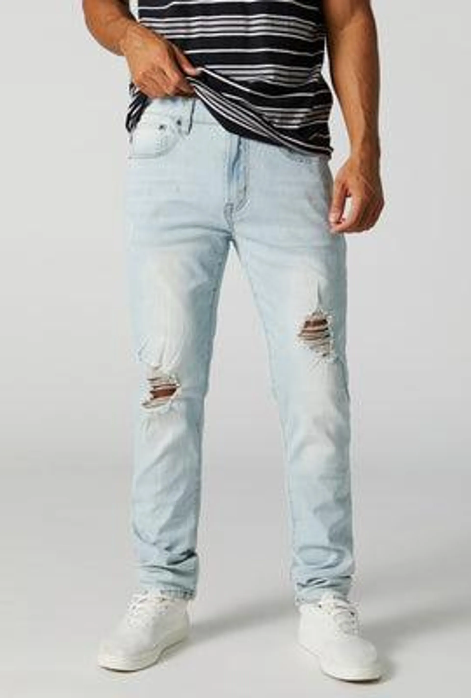 Light Wash Distressed Slim Jean