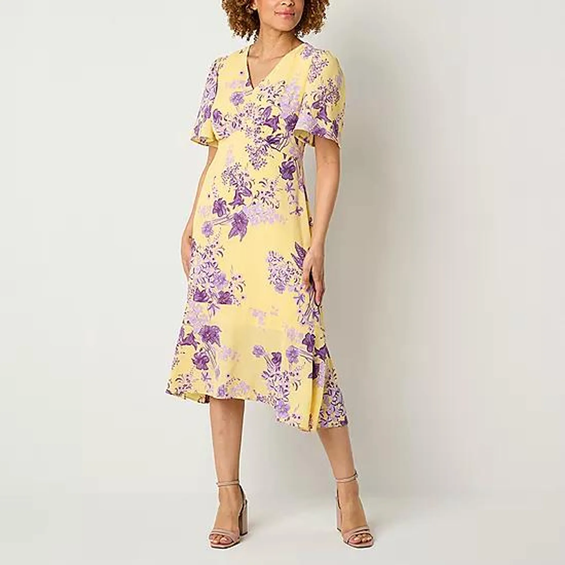 new! Liz Claiborne Short Sleeve Floral A-Line Dress