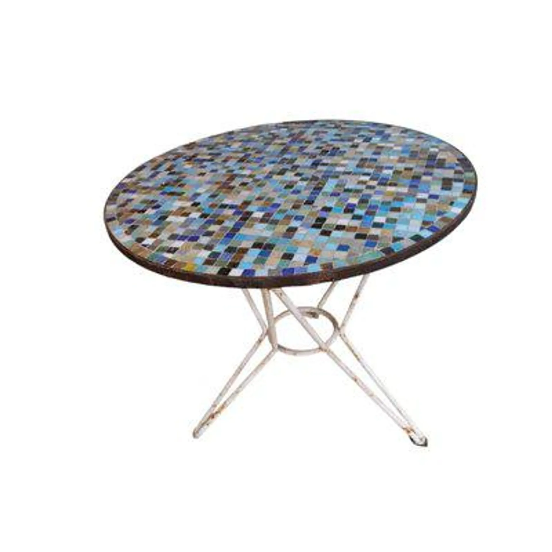 Mid-Century Spanish Outdoor Round Table with Tiles