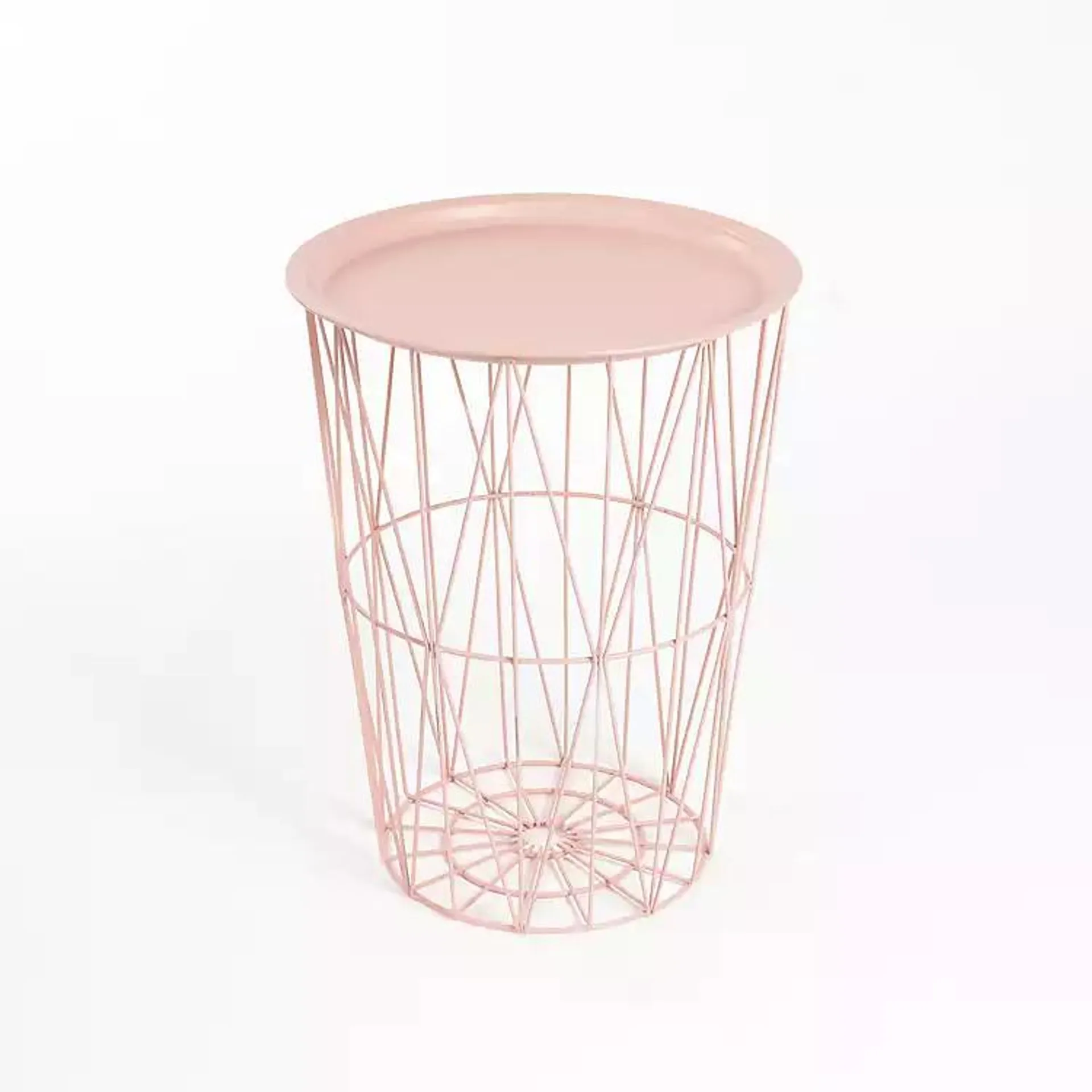 Peach Wire Basket Side Table