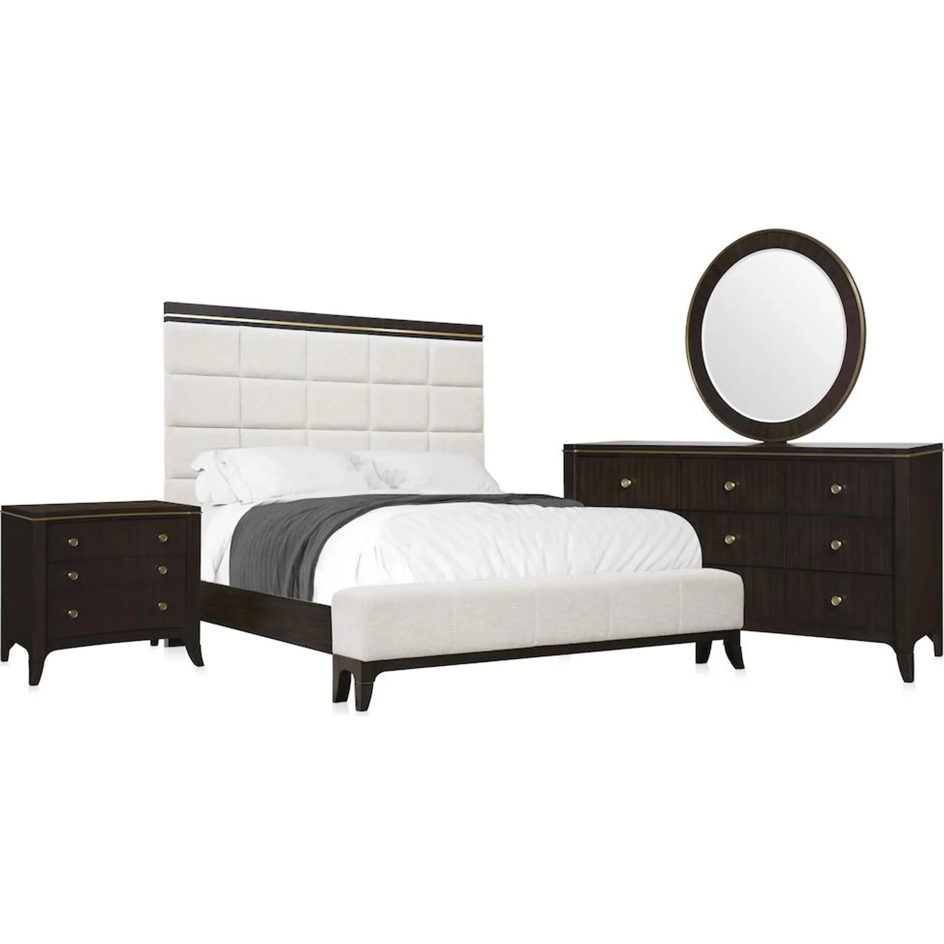 Manhattan 6-Piece Bedroom Set with Bed, Dresser, Mirror and Nightstand with USB Charging