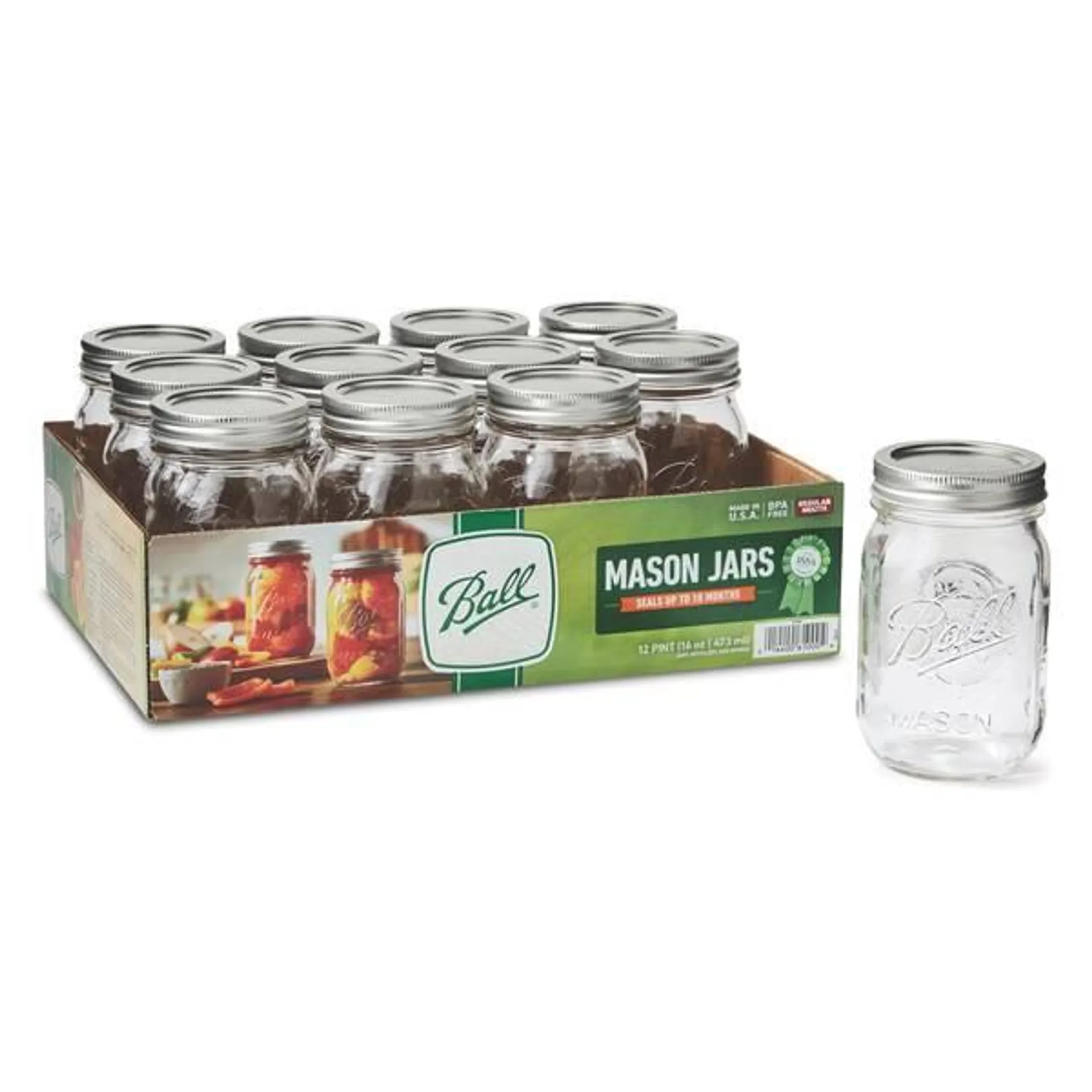 12-Pack Regular Mouth Pint Mason Jars