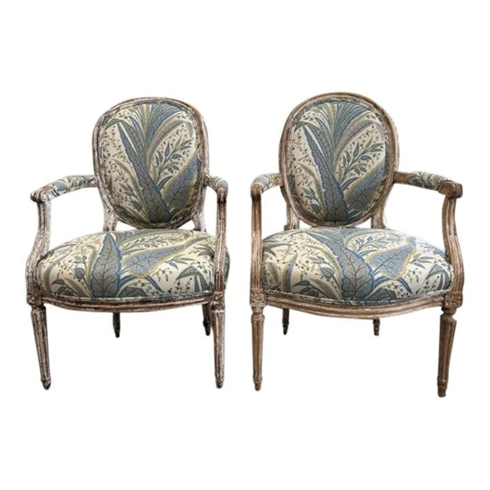 Antique Louis Style Slipper Chairs Fauteuils, a Pair