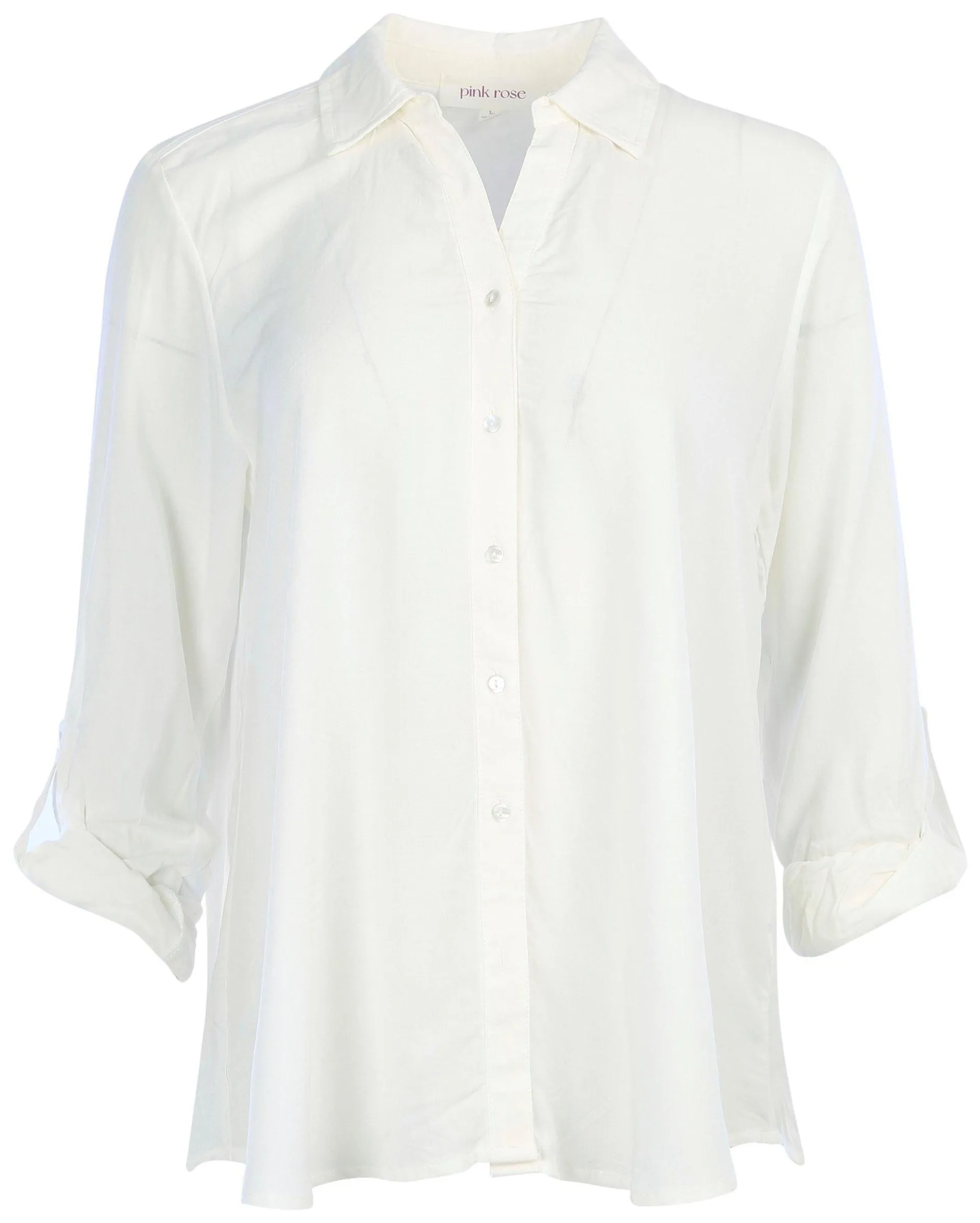 Juniors Solid Button Down Long Sleeve Top