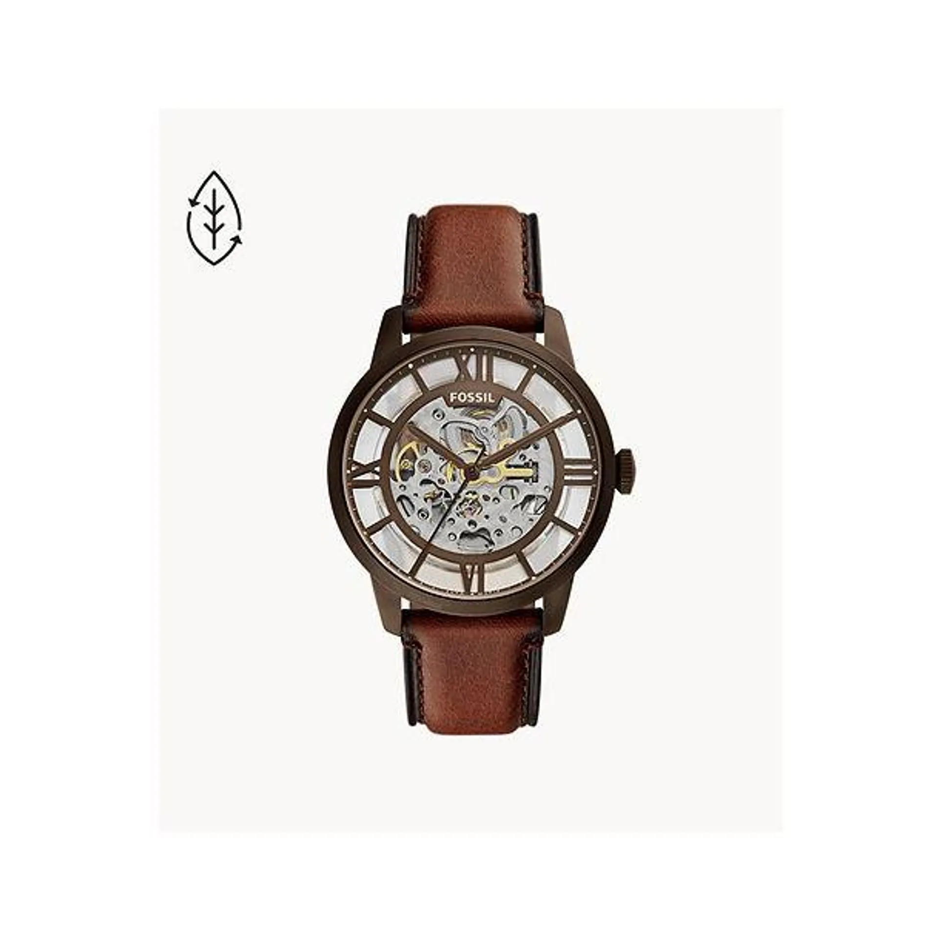 Fossil Townsman Men's 44mm Automatic Leather Strap Watch - Brown