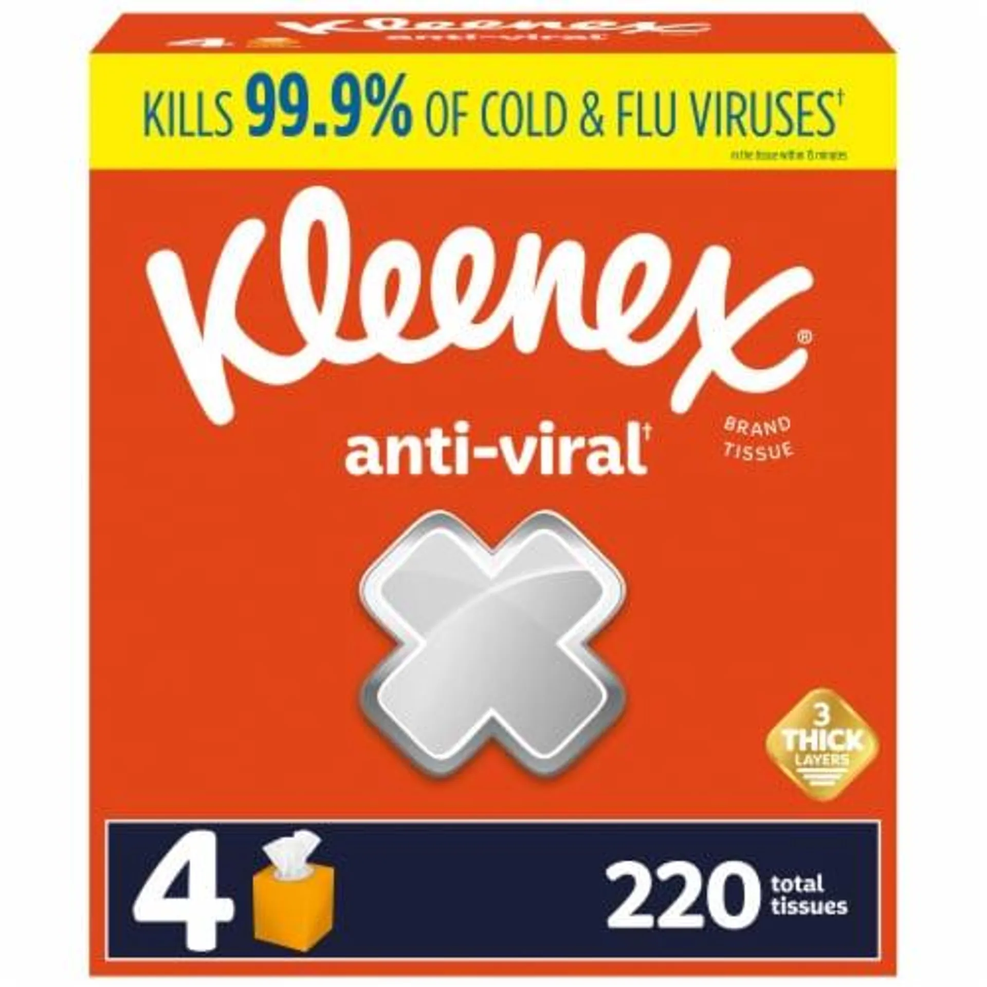 Kleenex Anti-Viral Facial Tissues Cube Boxes 3 Ply