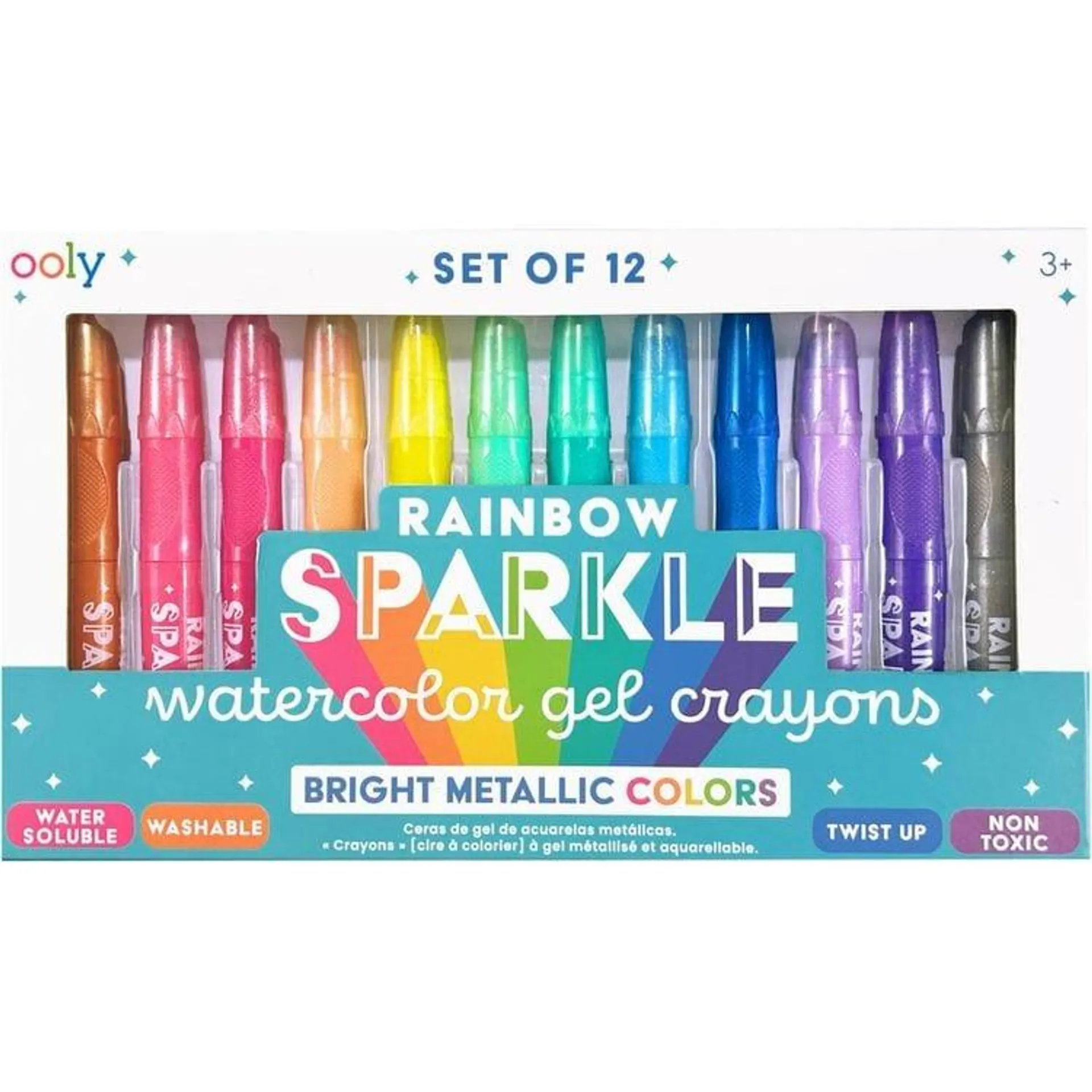 Rainbow Sparkle Metallic Watercolor Gel Crayons - Set of 12