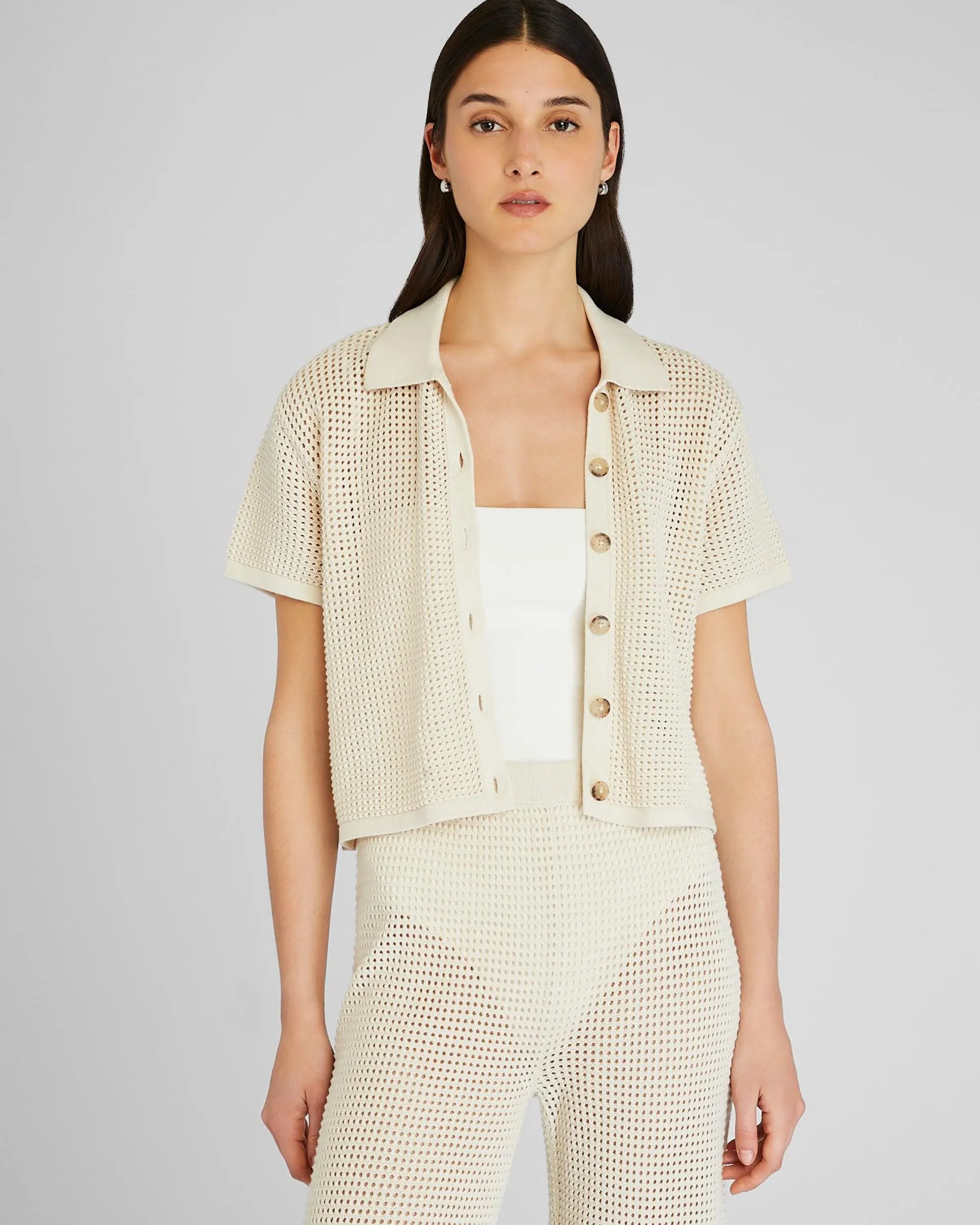 Open Stitch Button-Down Sweater
