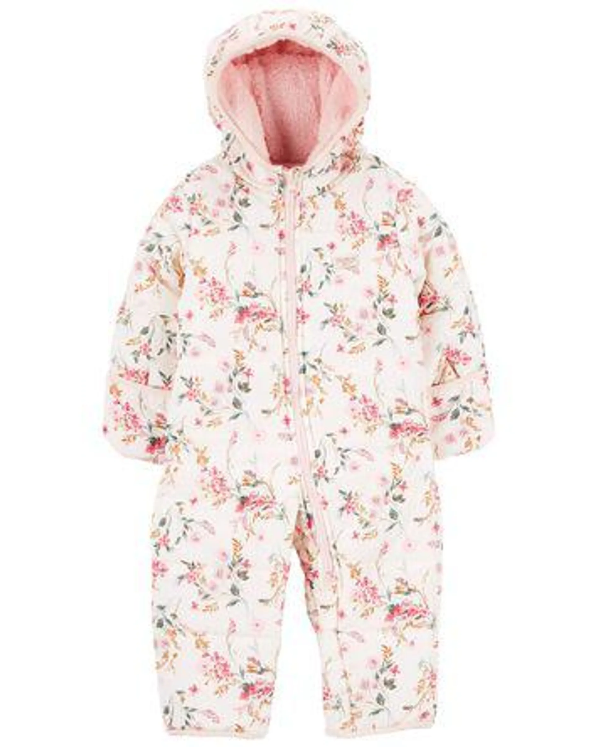 Baby Floral Print Heavyweight Hooded Snowsuit