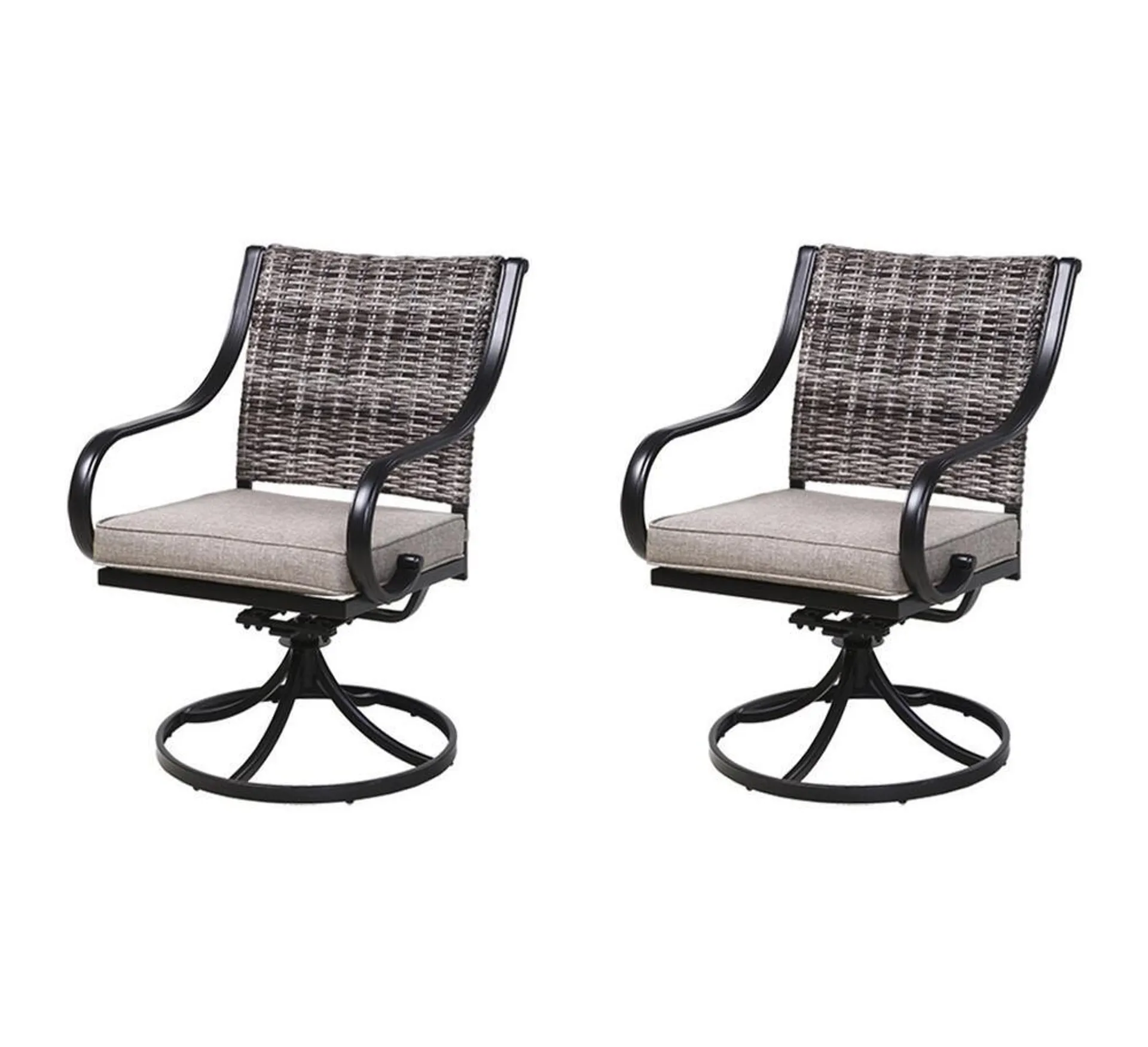 Backyard Creations® Vanderbuilt Black Swivel Rocker Dining Patio Chair Set with Beige Cushions and Wicker Back - 2 Pack