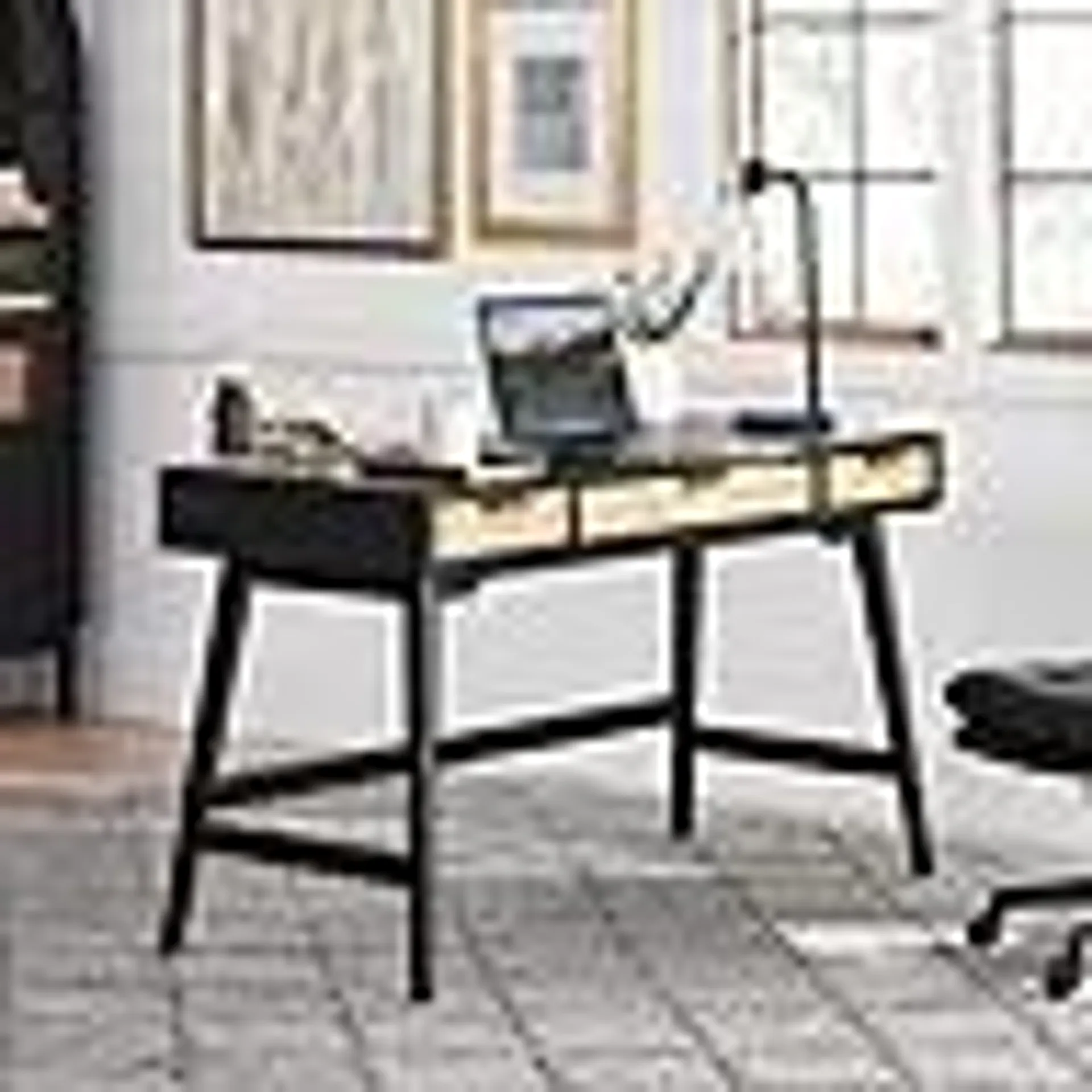 Member's Mark Enzo Writing Desk with 3 Rattan Storage Drawers, Black Finish