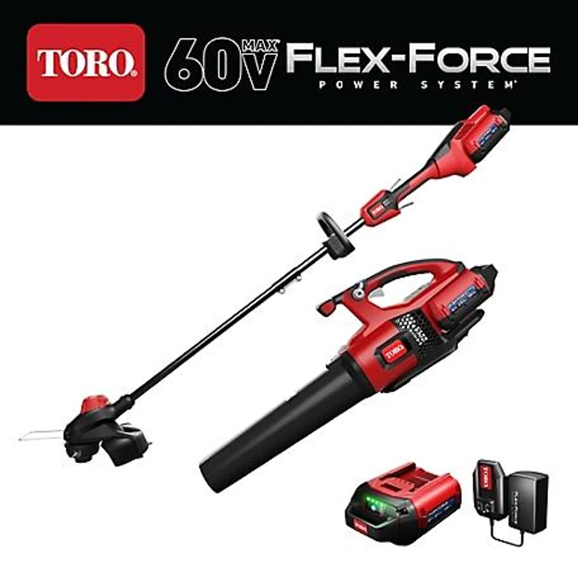 Toro 13 in. 60V Max Cordless Lithium-Ion String Trimmer and Leaf Blower Combo Kit, 2.0Ah Battery and Charger Included