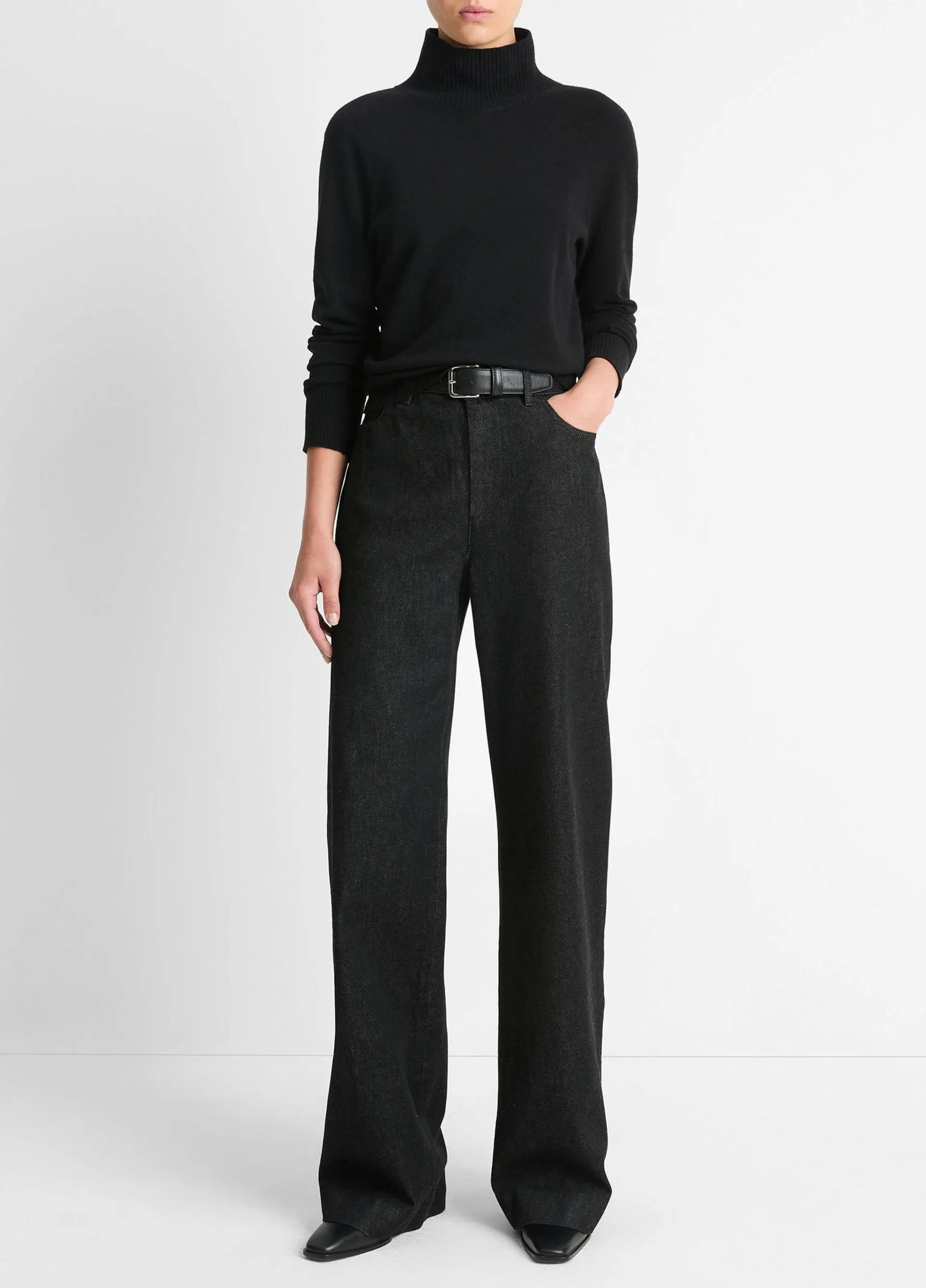 Washed Cotton Denim Double-Waistband Trouser