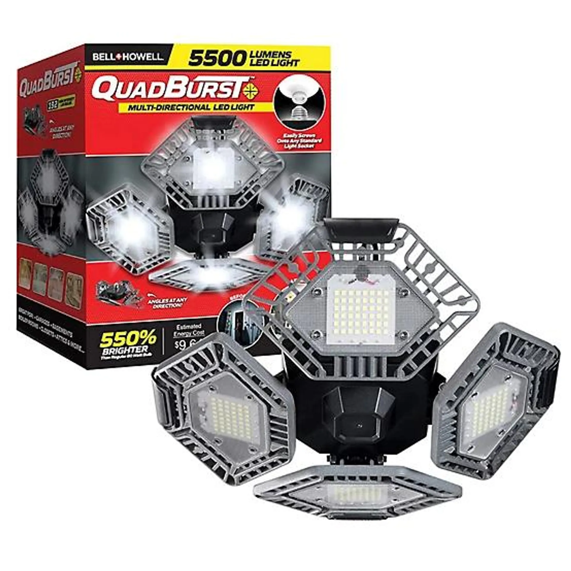 5,500-Lumen Quadburst LED Garage Lighting with 4 Multi-Directional Panels