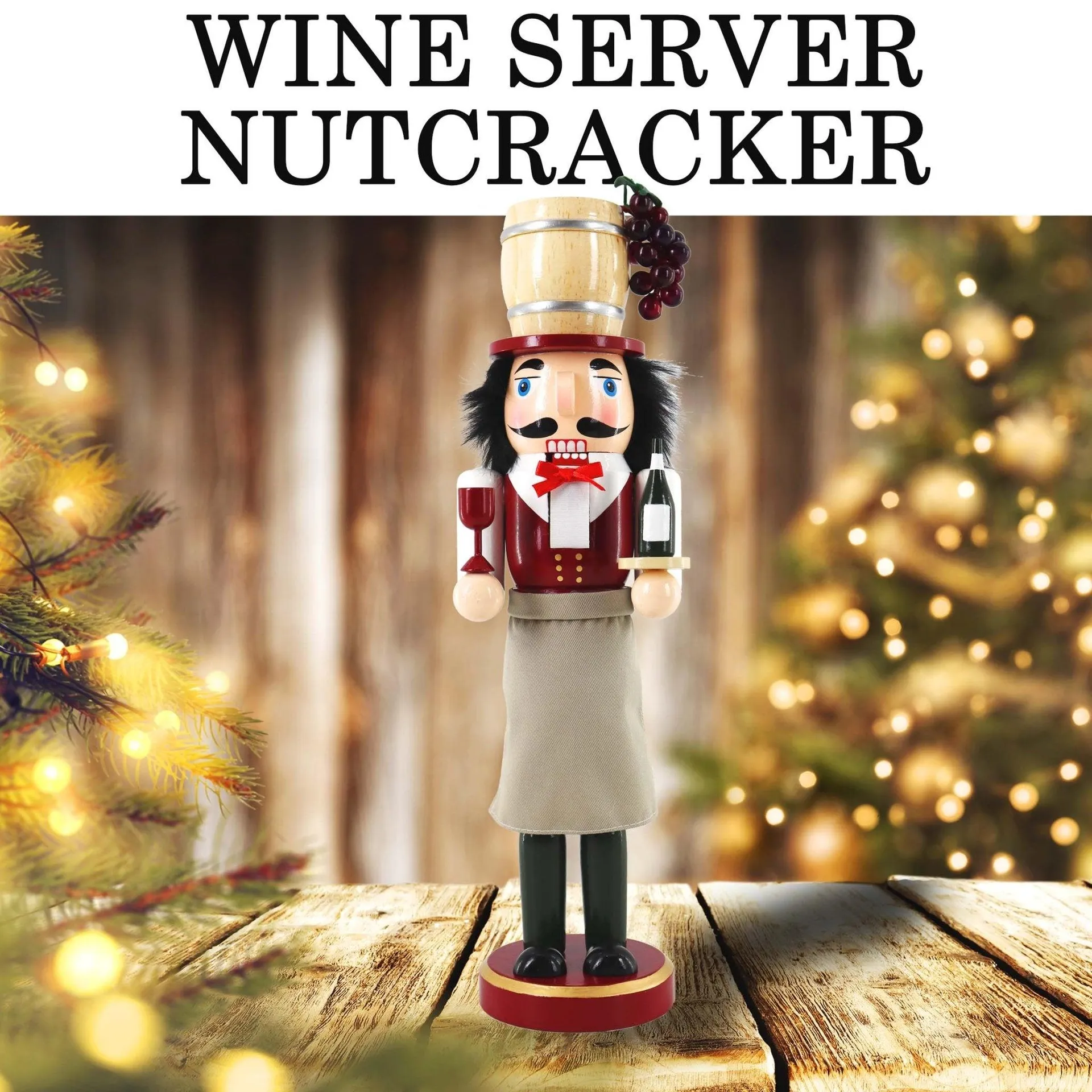 14-inch Wooden Nutcrackers Christmas Decoration Figures (Wine Server)