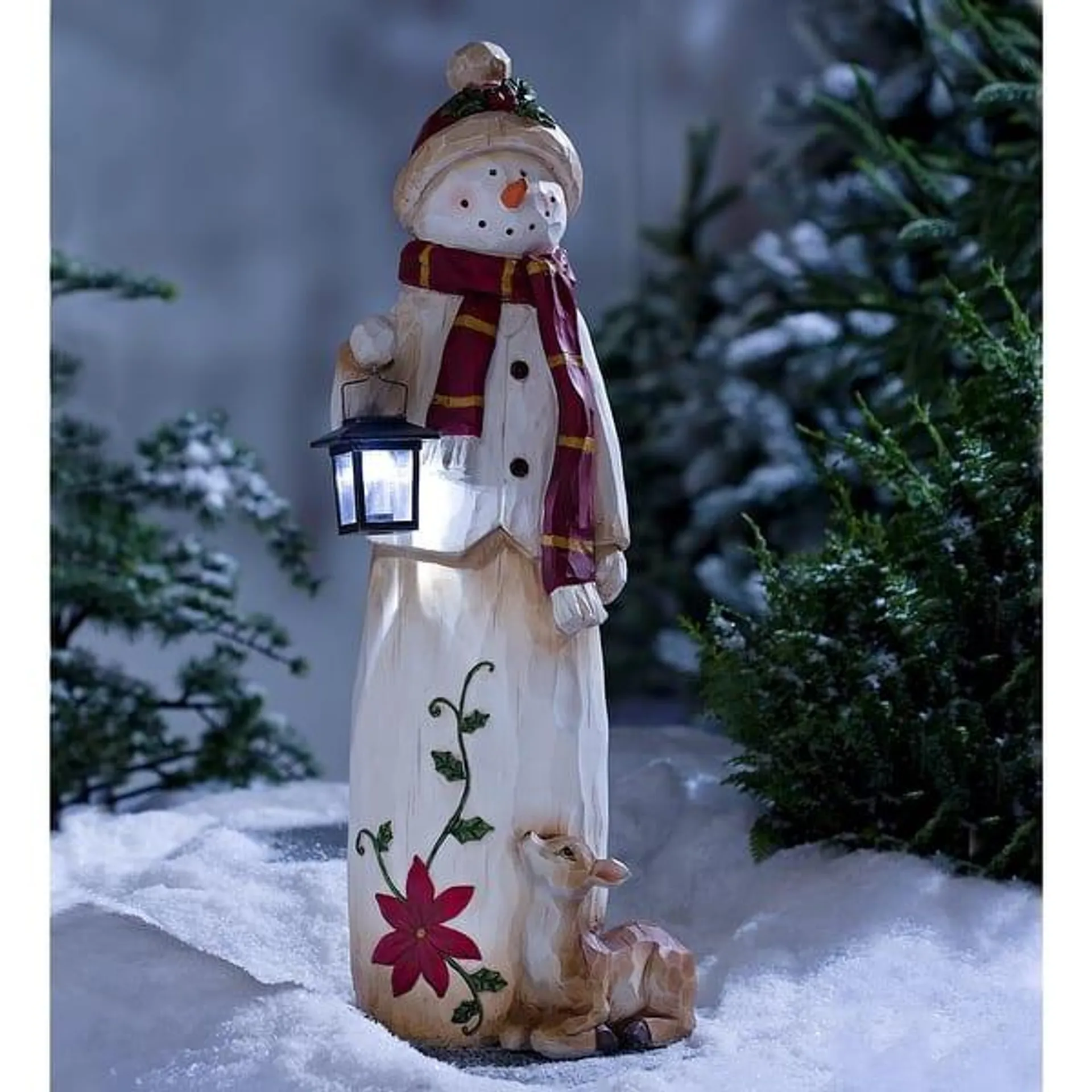 Woodland Snowman with Solar Lantern