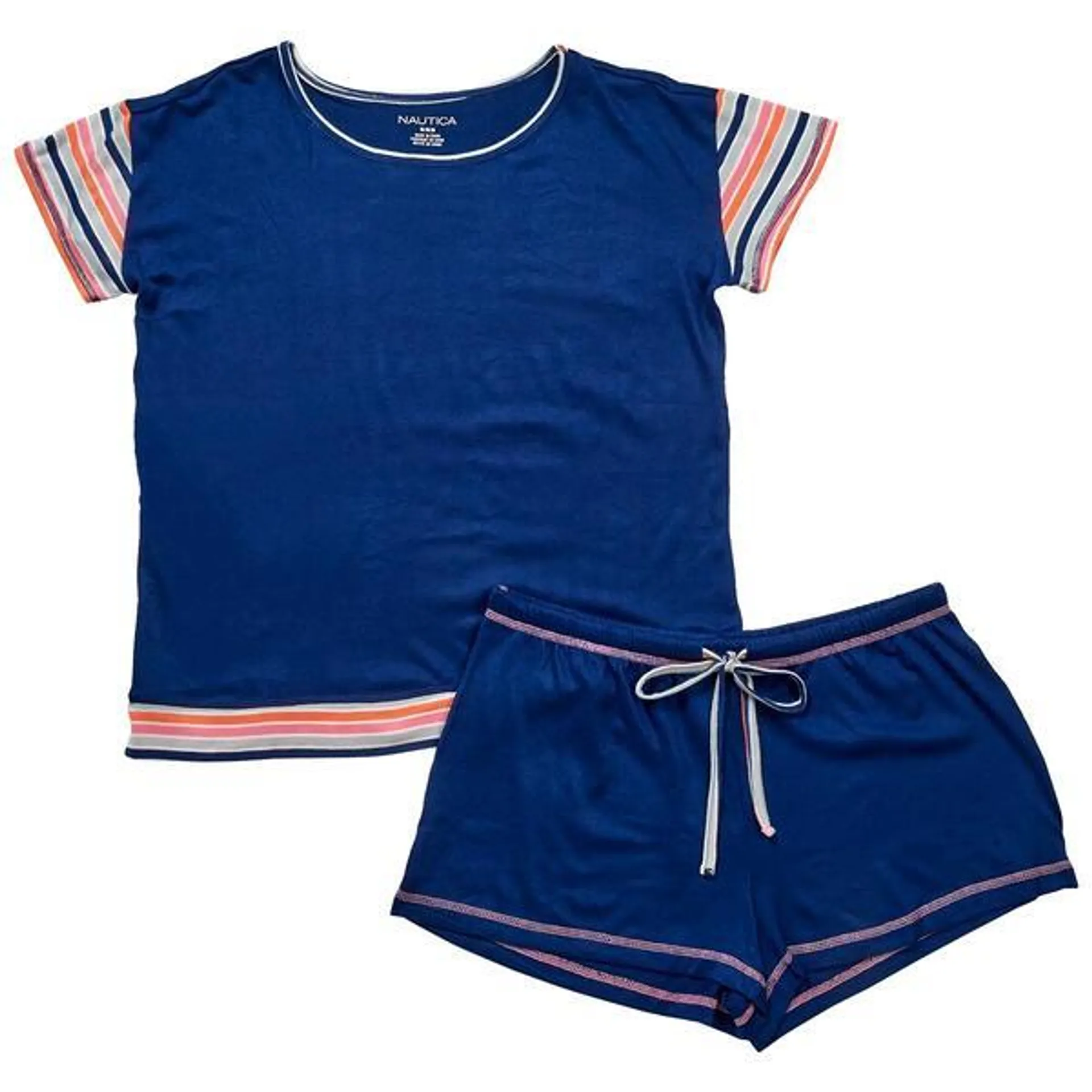 Womens Nautica Short Sleeve Color Block Stripe Boxer Pajama Set