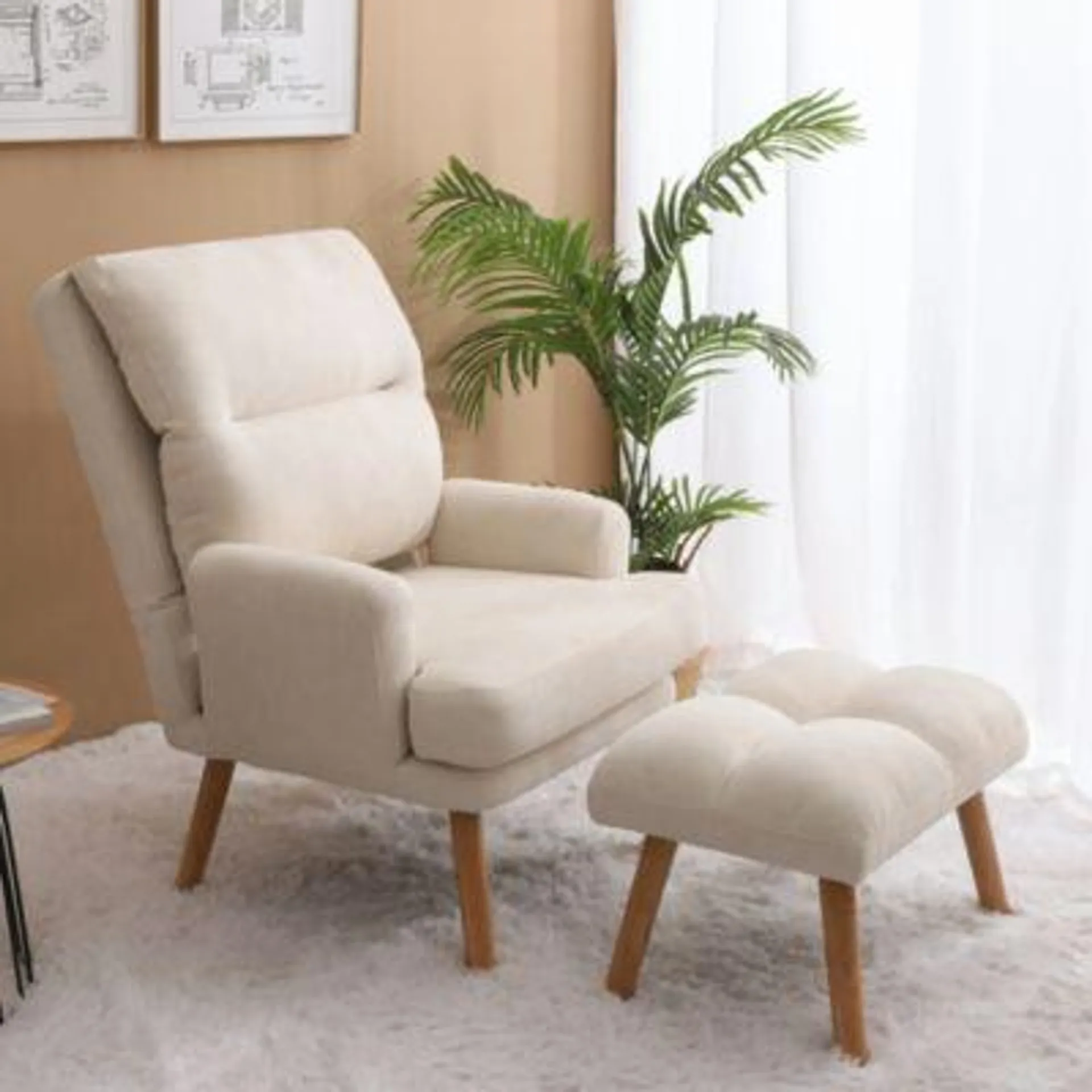 Streamdale Furniture Adjustable Accent Chair with Ottoman, Mid-Century Modern Lounge Chair