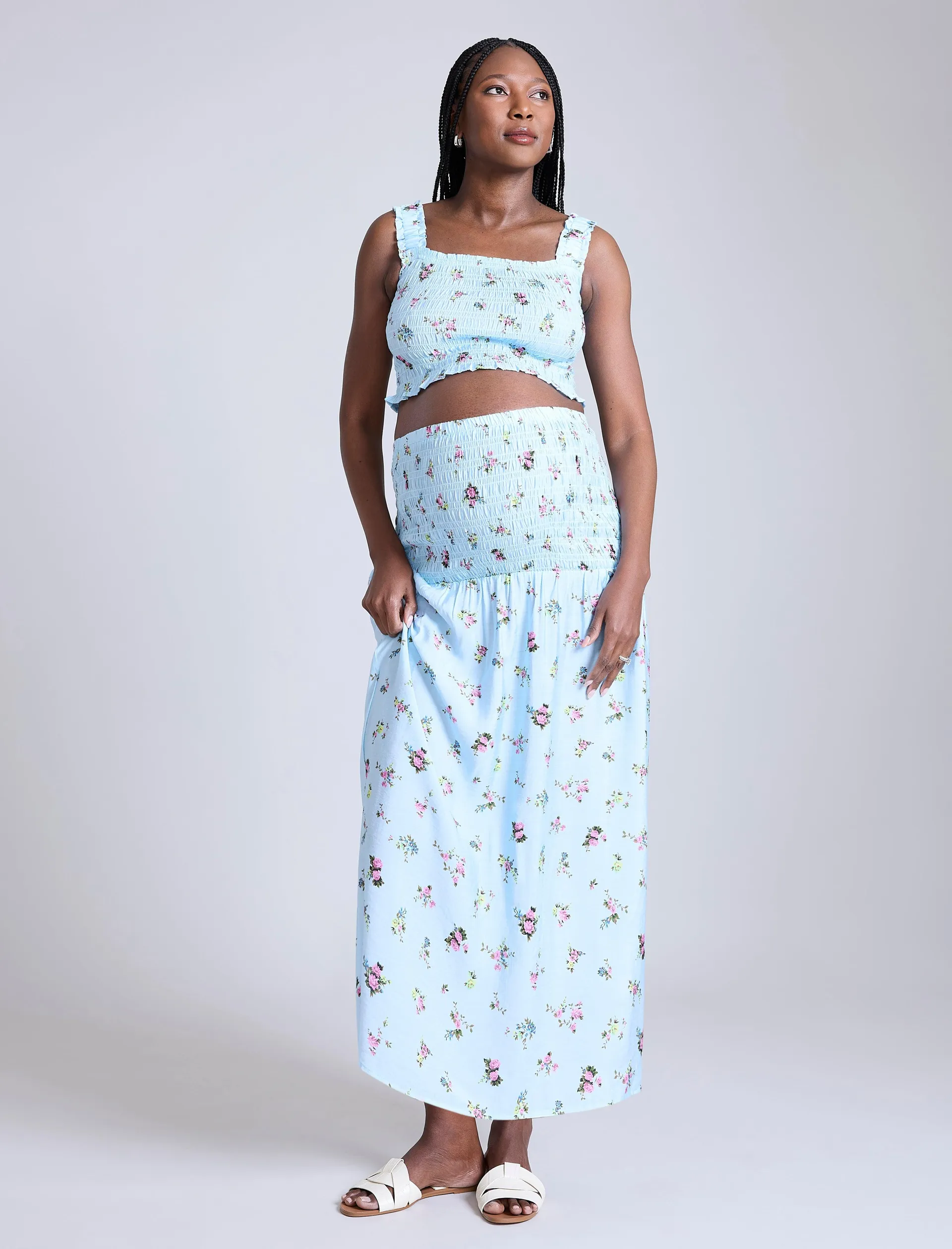 Smocked Crop Top Maxi Skirt Set
