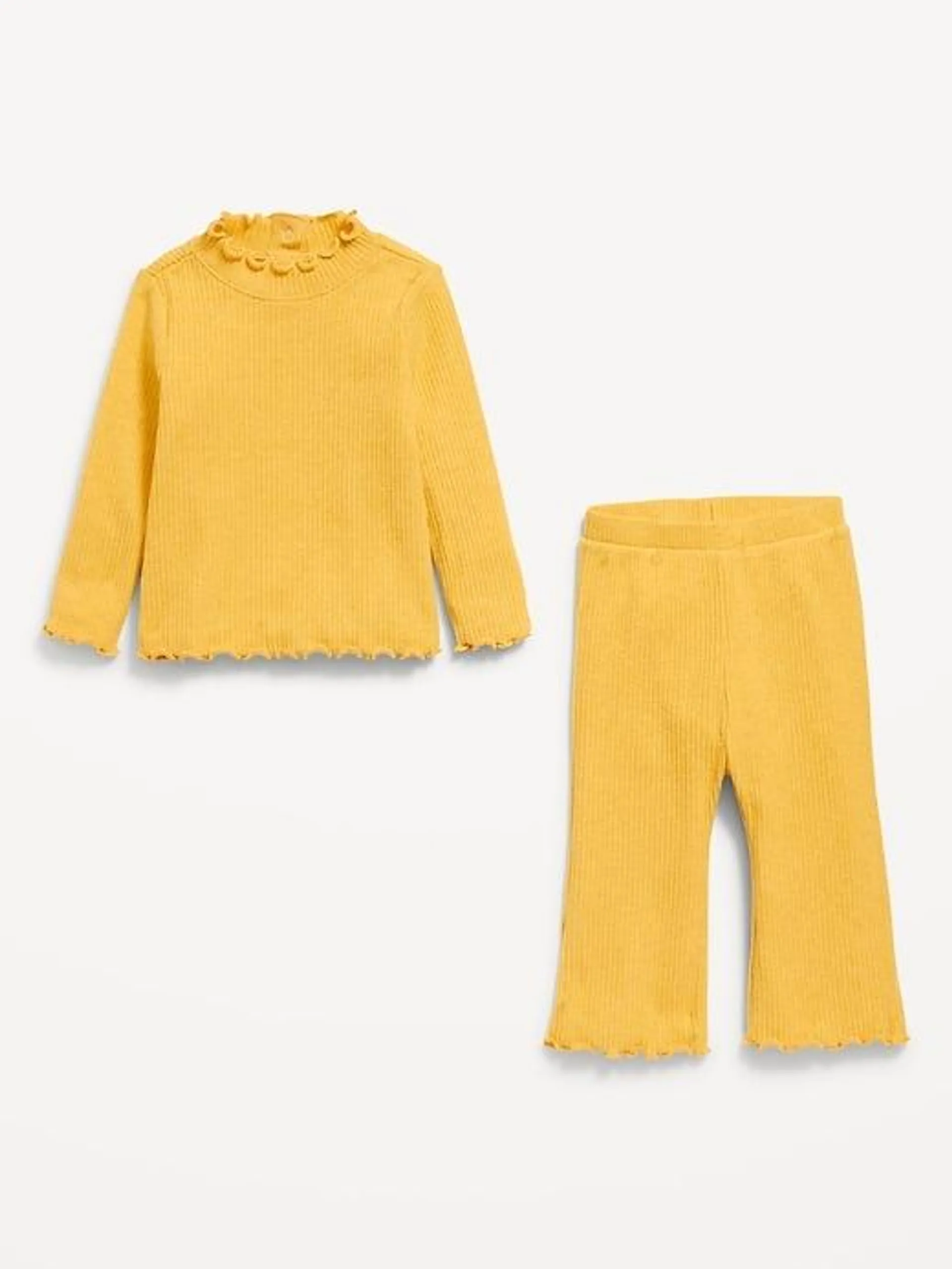 Plush Ribbed Long-Sleeve Top and Flare Pants Set for Baby