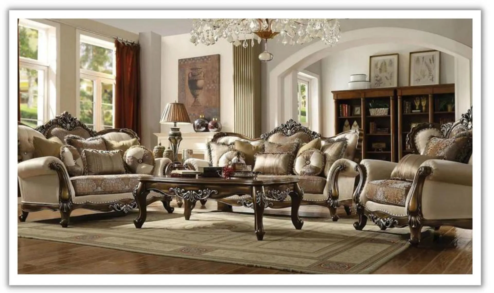 ACME Furniture Latisha 3-Seater Tan/Antique Oak Fabric Sofa