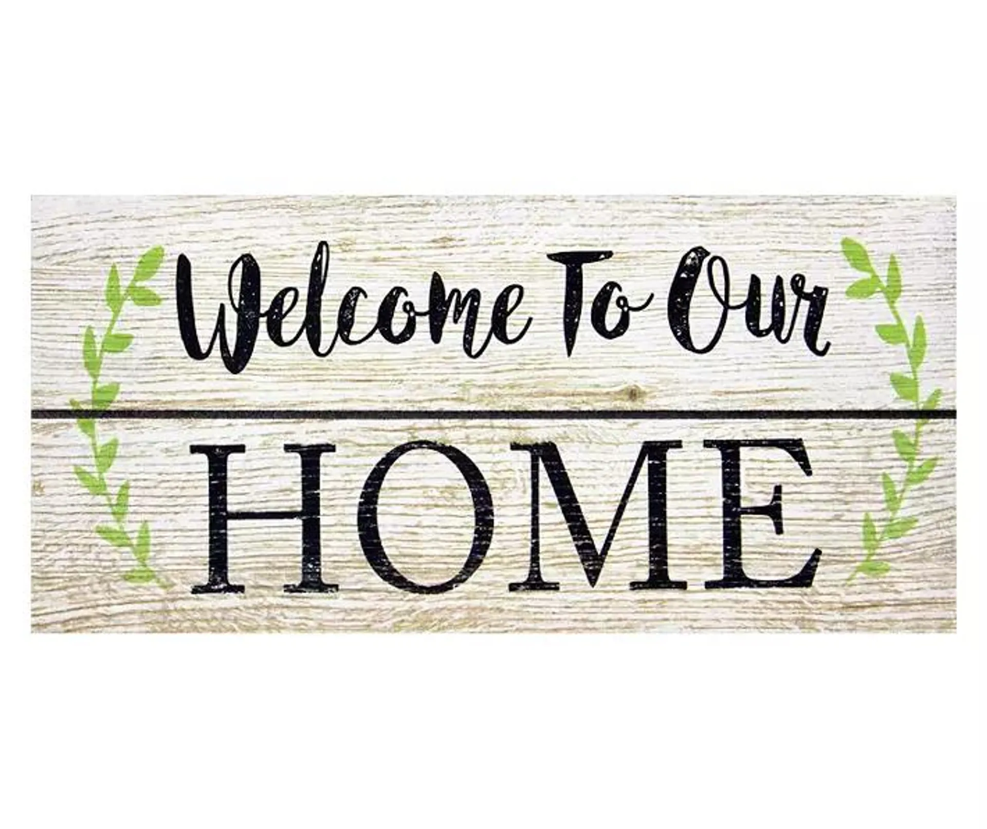 "Welcome" Beige & Black Plank Print Doormat, (18" x 38")